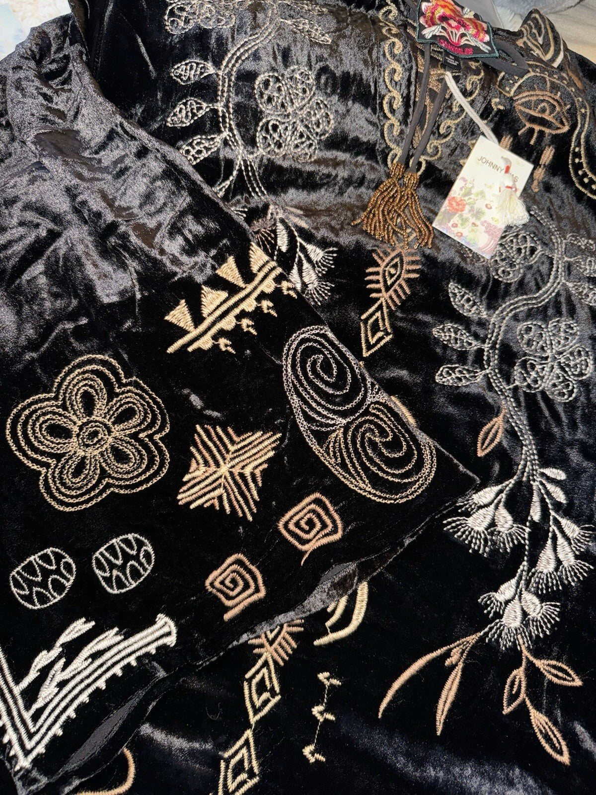 Johnny Was PXL Black & Gold Velvet Kimono Shift Mini Dress Or Tunic Top Johnny Was