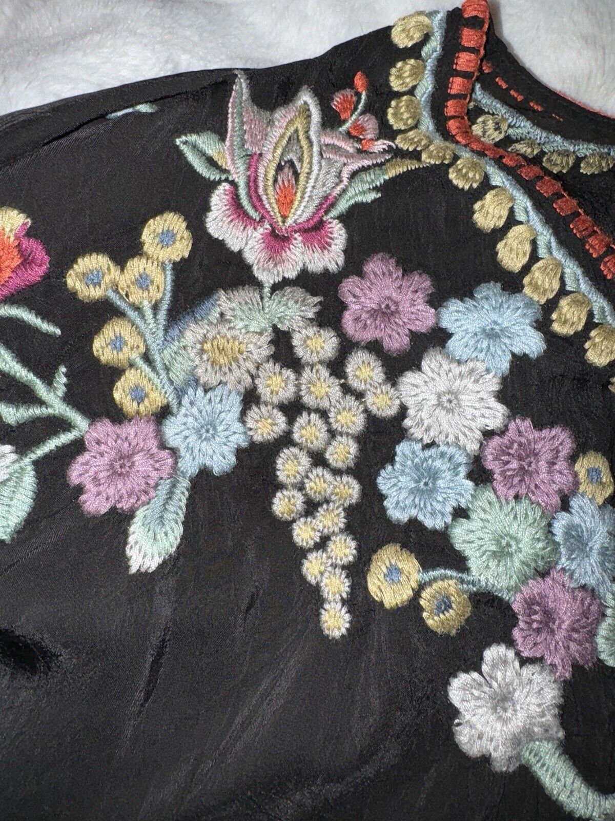 Johnny Was 3X 3XL Black Tunic Top Embroidered Peasant Blouse Floral Shirt