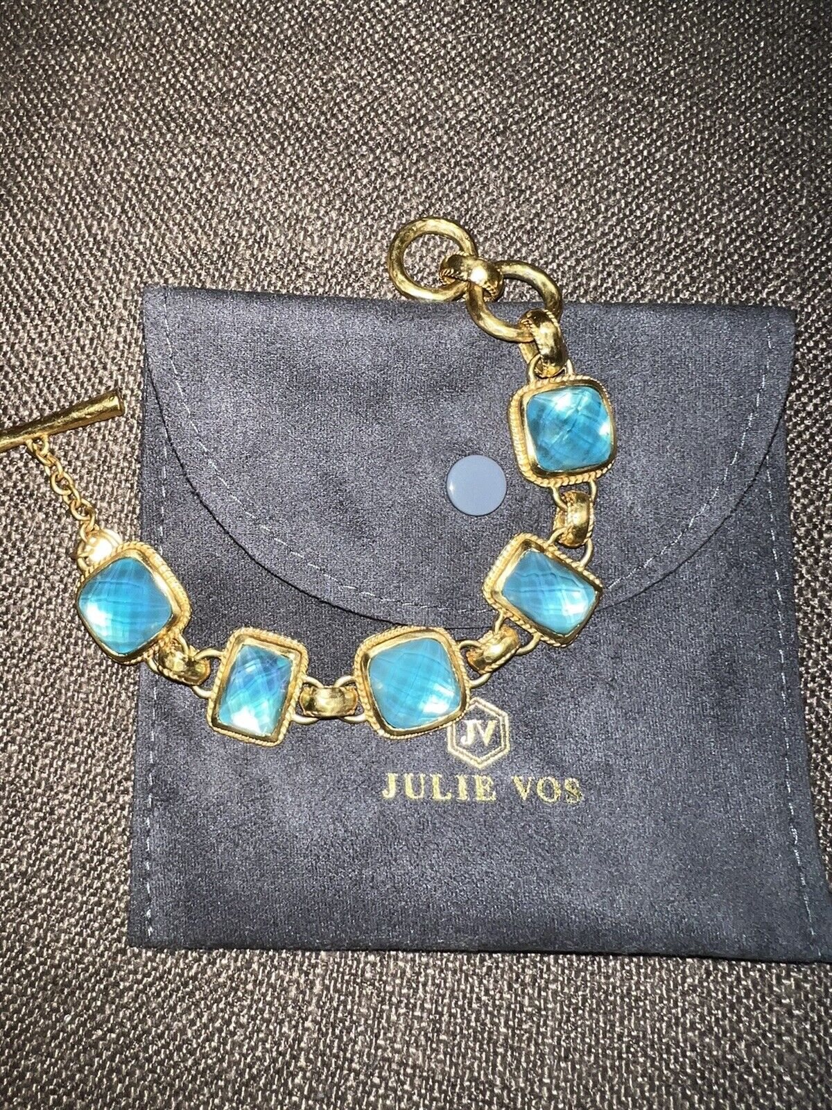 NEW Julie Vos Beautiful Iridescent Blue Link Bracelet W/ Adjustable Toggle NWOT