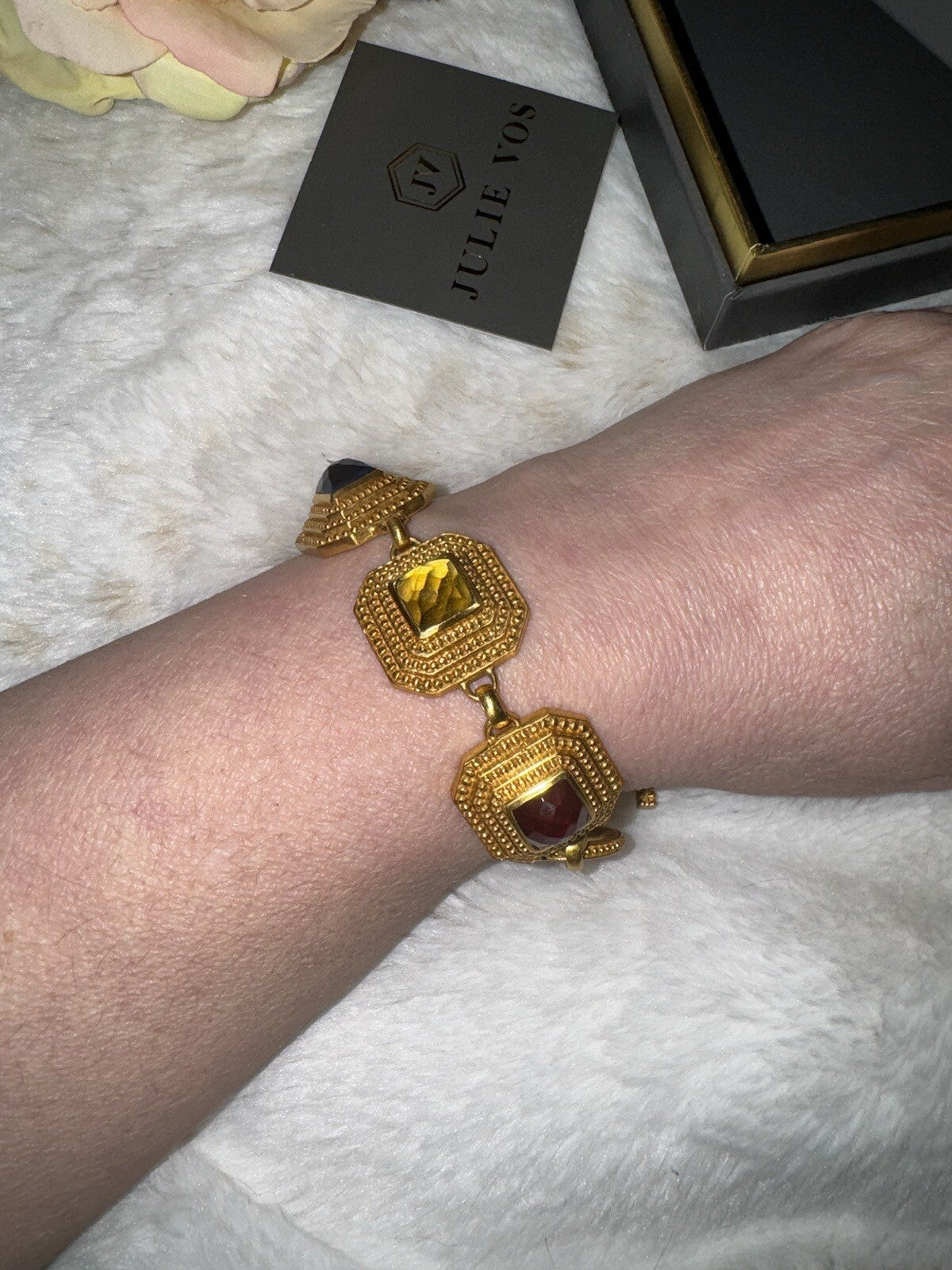 Julie Vos 8.5” Large Sz Gorgeous Link Bracelet Adjustable Toggle Multi Color Julie Vos