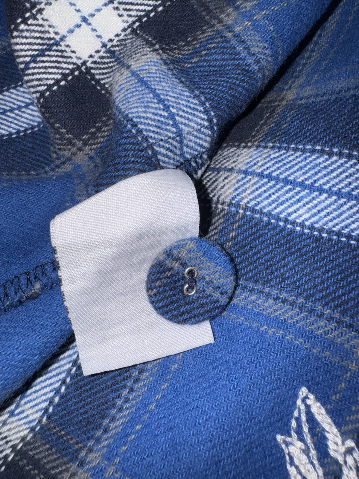 Johnny Was L Large Blue Plaid Trench Coat Jacket MIDI Embroidered Dragon Johnny Was