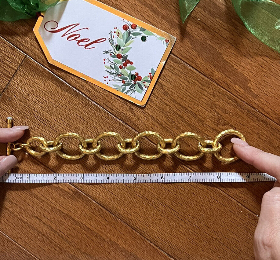 Large Sz Julie Vos 24k Plate Gold Toggle Link Bracelet w/Pearls  8.75”