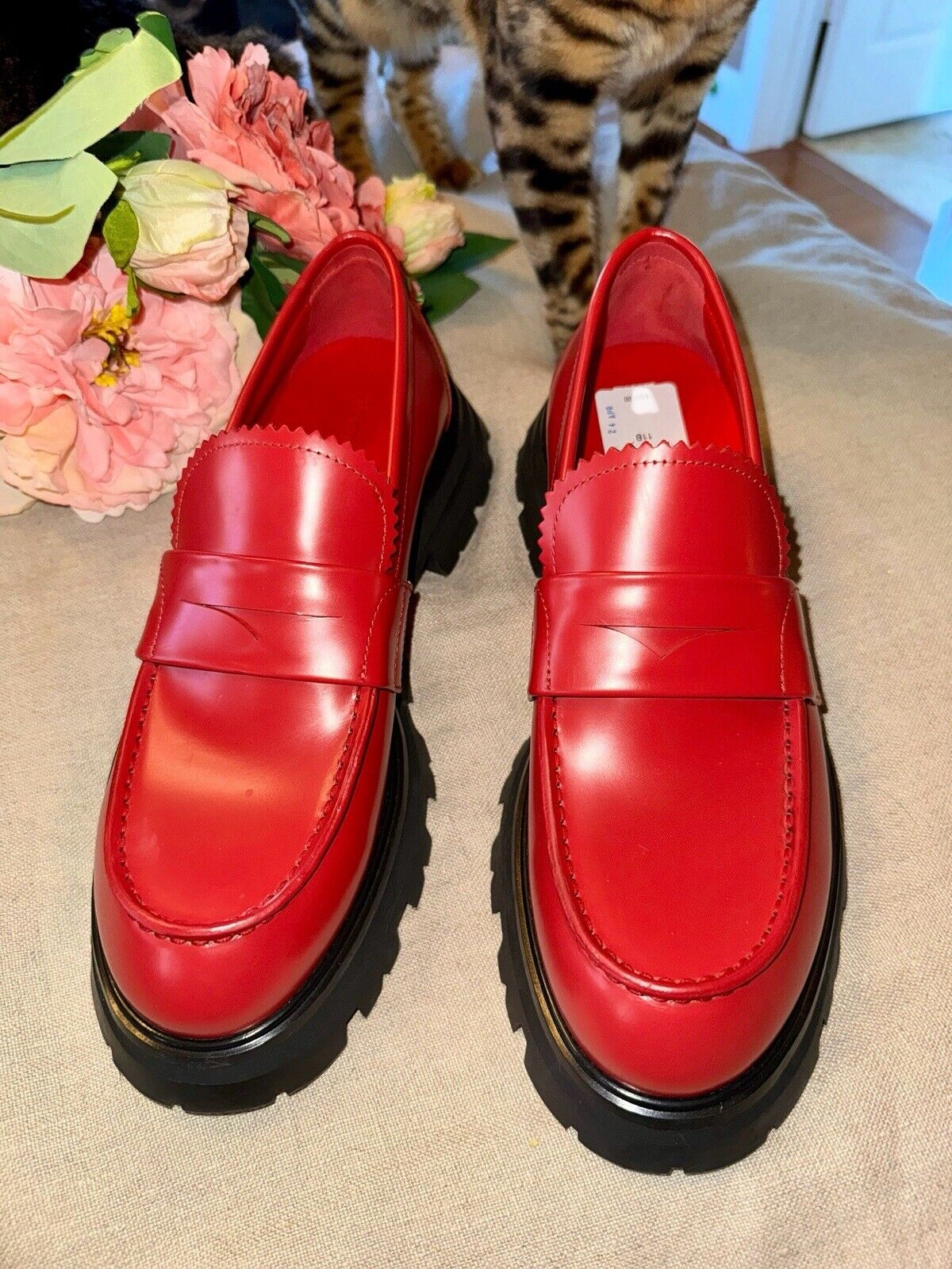 Alexander McQueen Wander Women's Red Leather Platform Loafer Shoes IT 41 / US 11