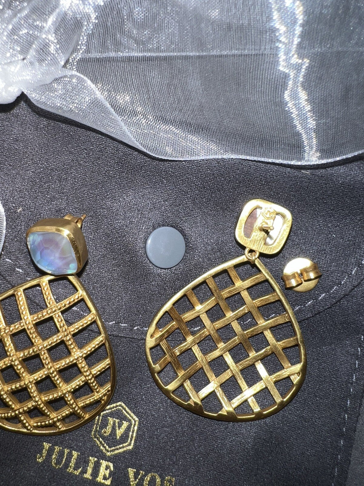 Julie Vos Earrings Iridescent Calcedony Basketweave Luxe Statement Julie Vos