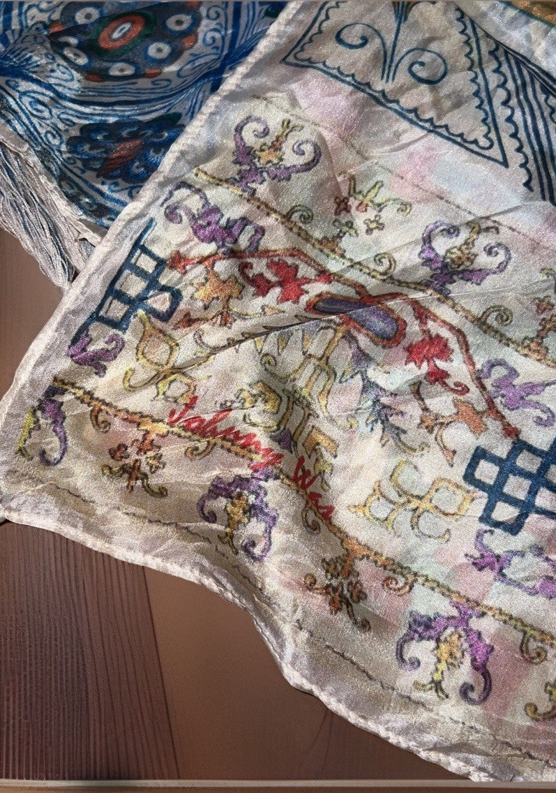 Johnny Was Silk Scarf w/ Tassels & Roses Beautiful Condition Johnny Was