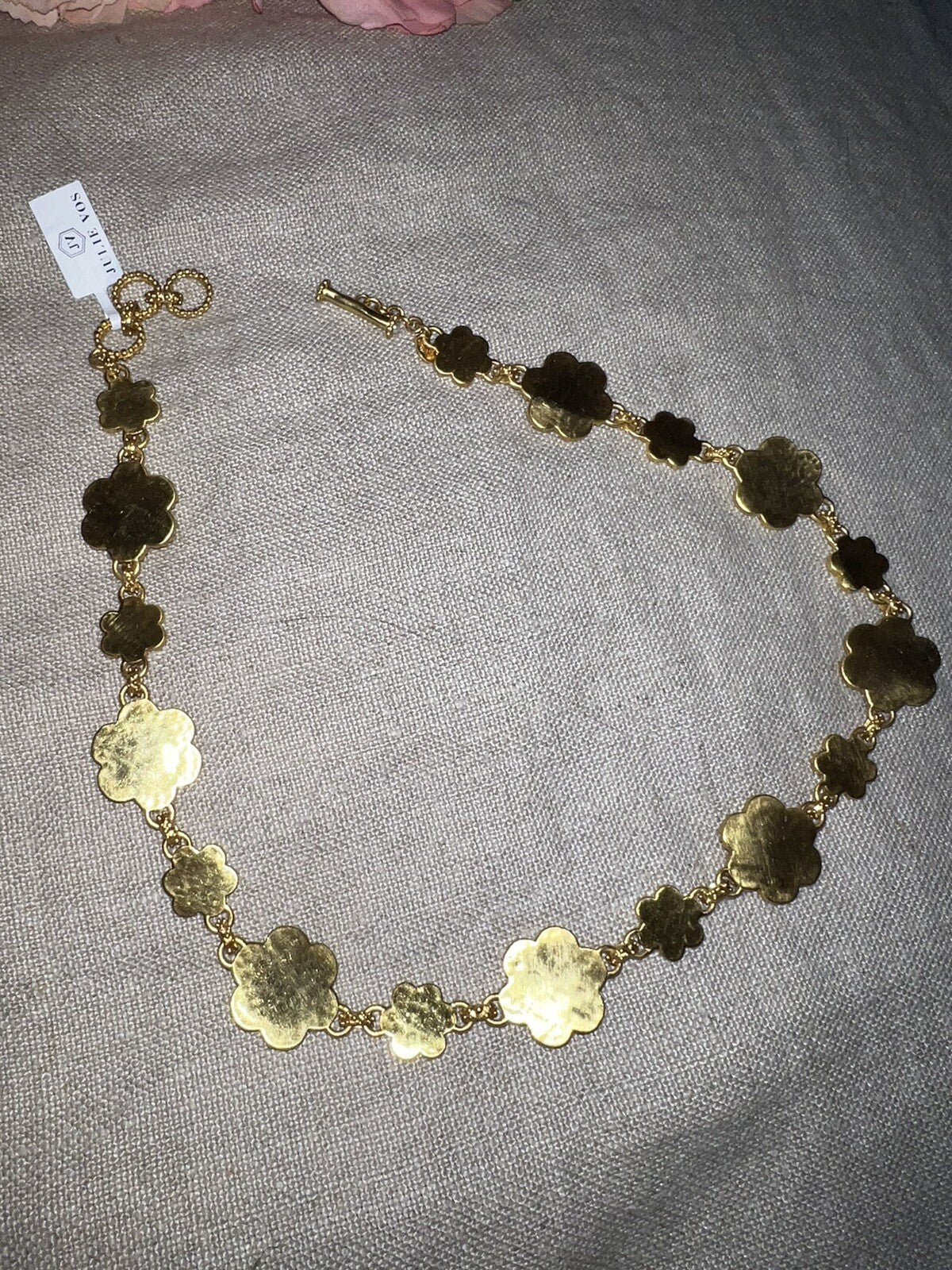 Julie Vos Blue Flower Statement Necklace Toggle Link 24k Gold Plate Chain Julie Vos