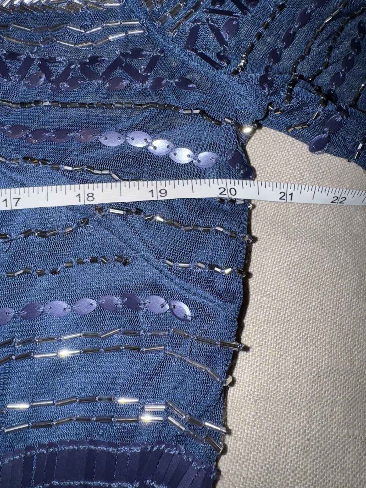 Johnny Was Sz 14 Blue Beaded Mesh Cocktail Party Dress $625 Retail Blk Label Johnny Was