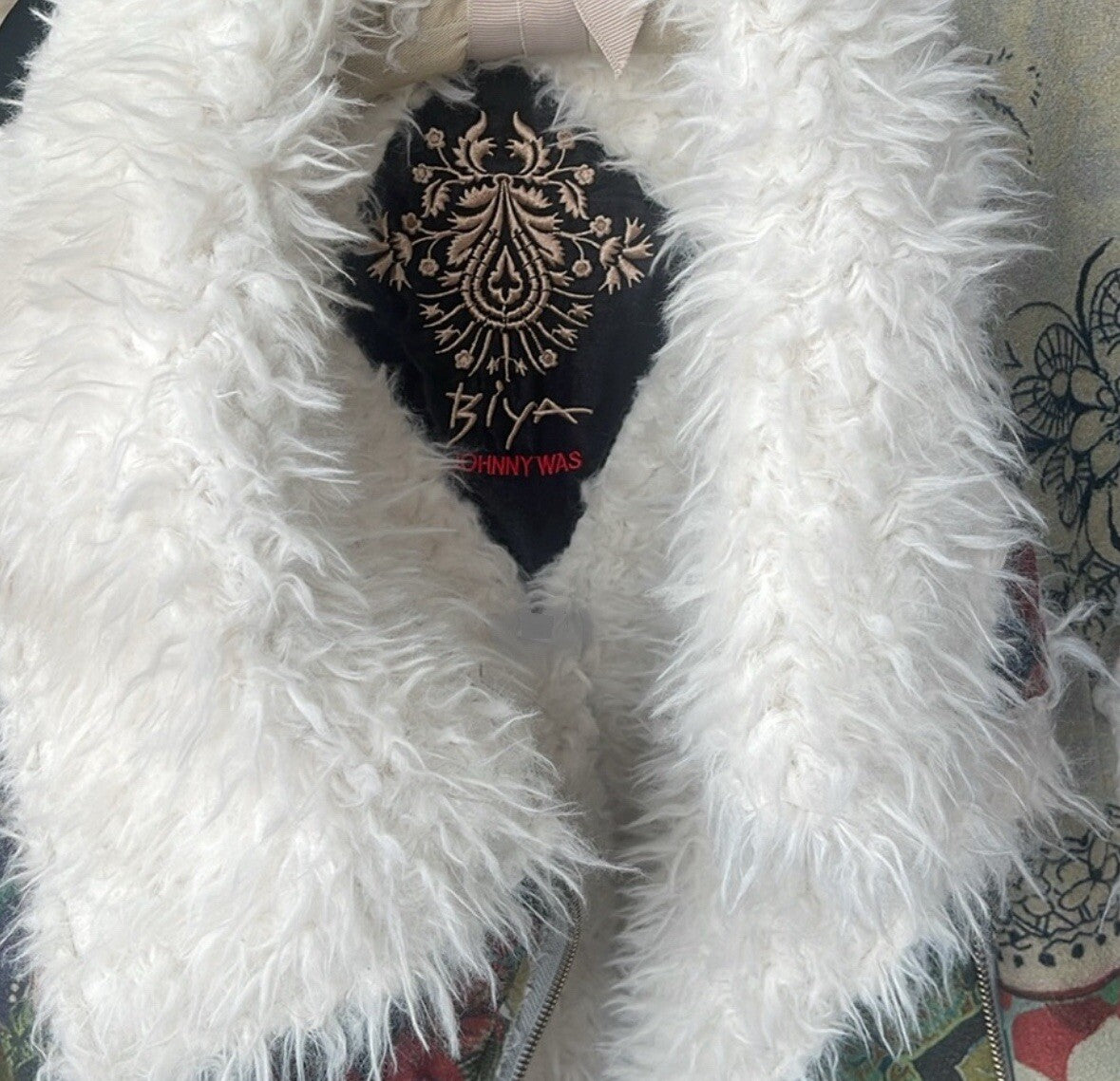 Johnny Was M Medium Sherpa Fur & Faux Suede Coat Jacket Zipper Pockets Johnny Was