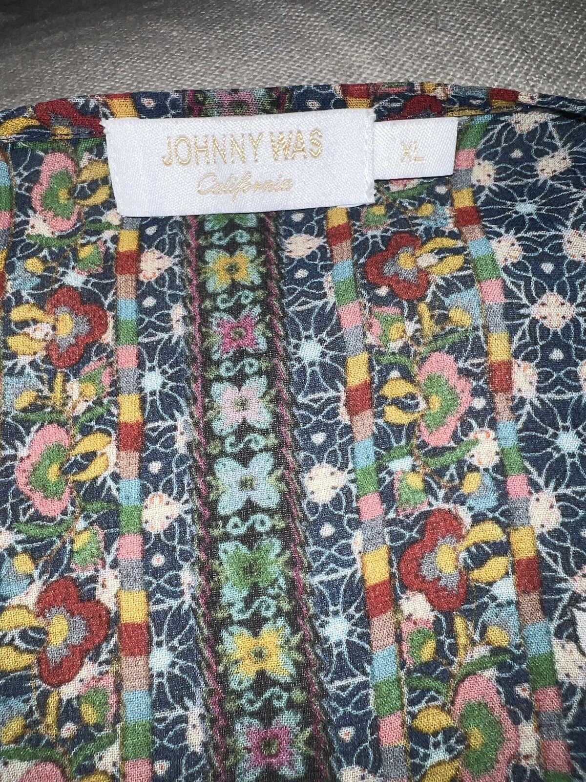 Johnny Was XL 1X 100% Silk Navy Floral Kimono Wrap Cover Up Top Blouse Cool BOHO Johnny Was