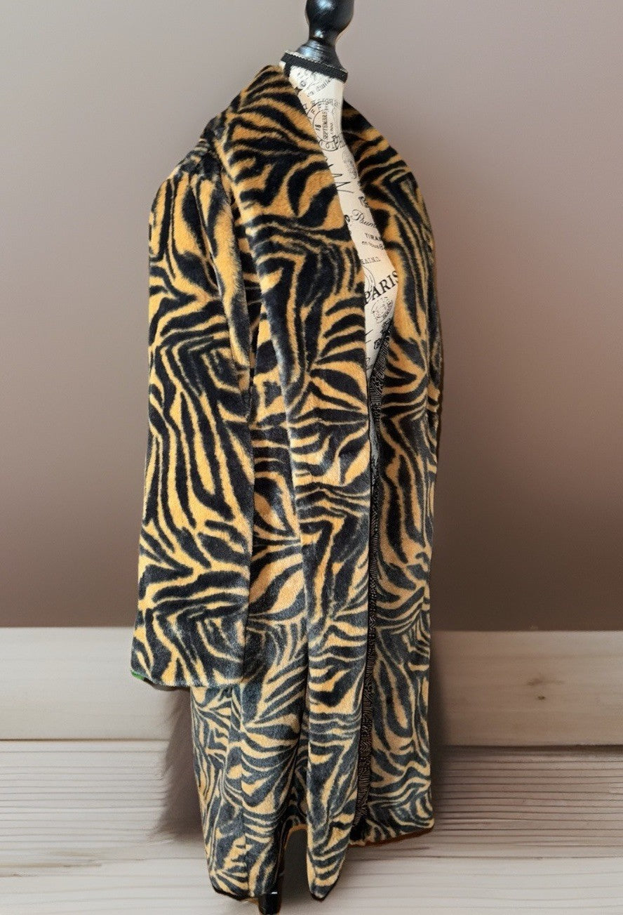 Johnny Was L Large Faux Fur & Silk Tiger Stripe Long Length Coat Jacket Wrap Johnny Was