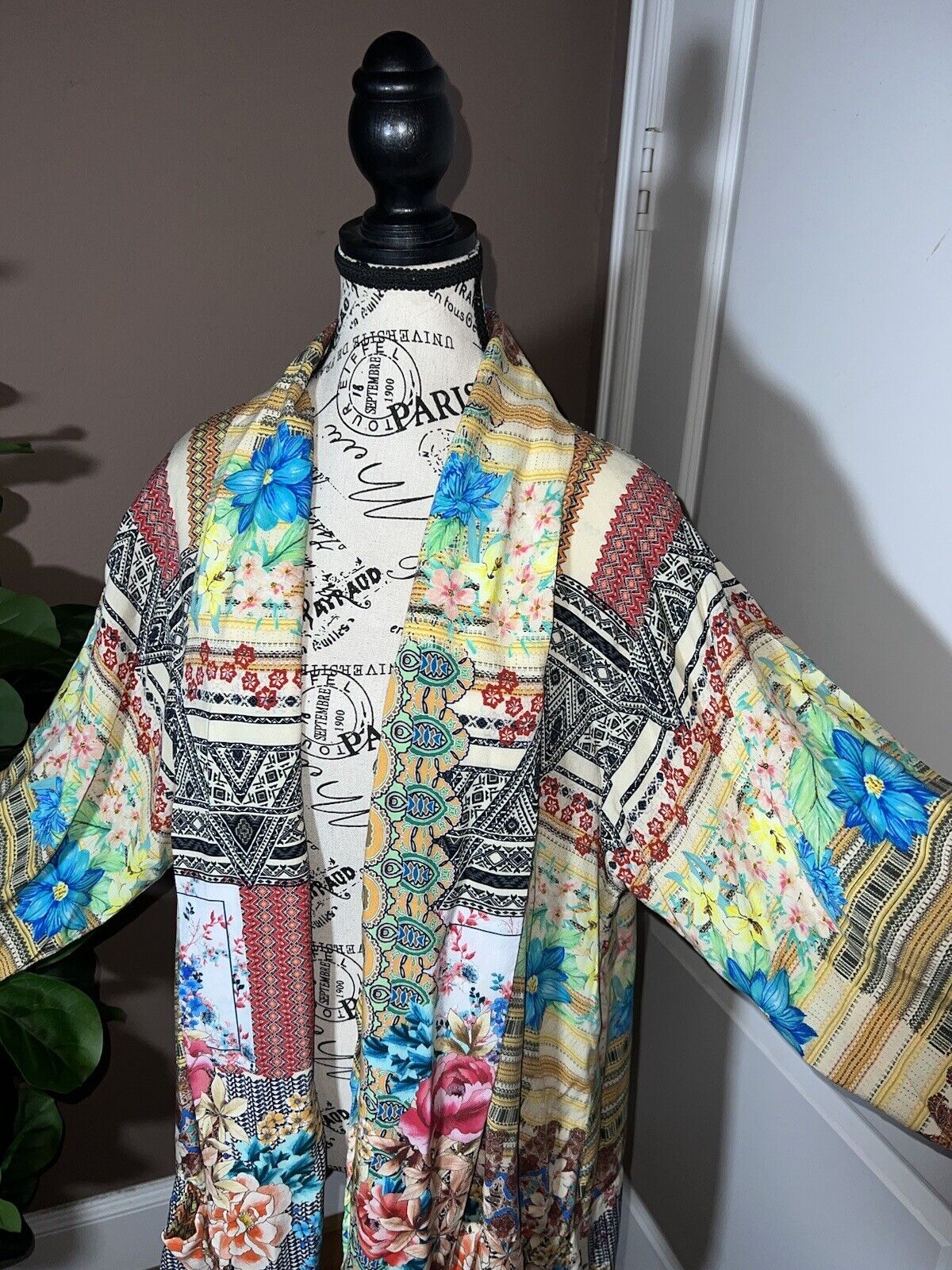 Johnny Was Patchwork Floral Kimono Sz XL 1X Soft & Flowy Wrap Jacket Top