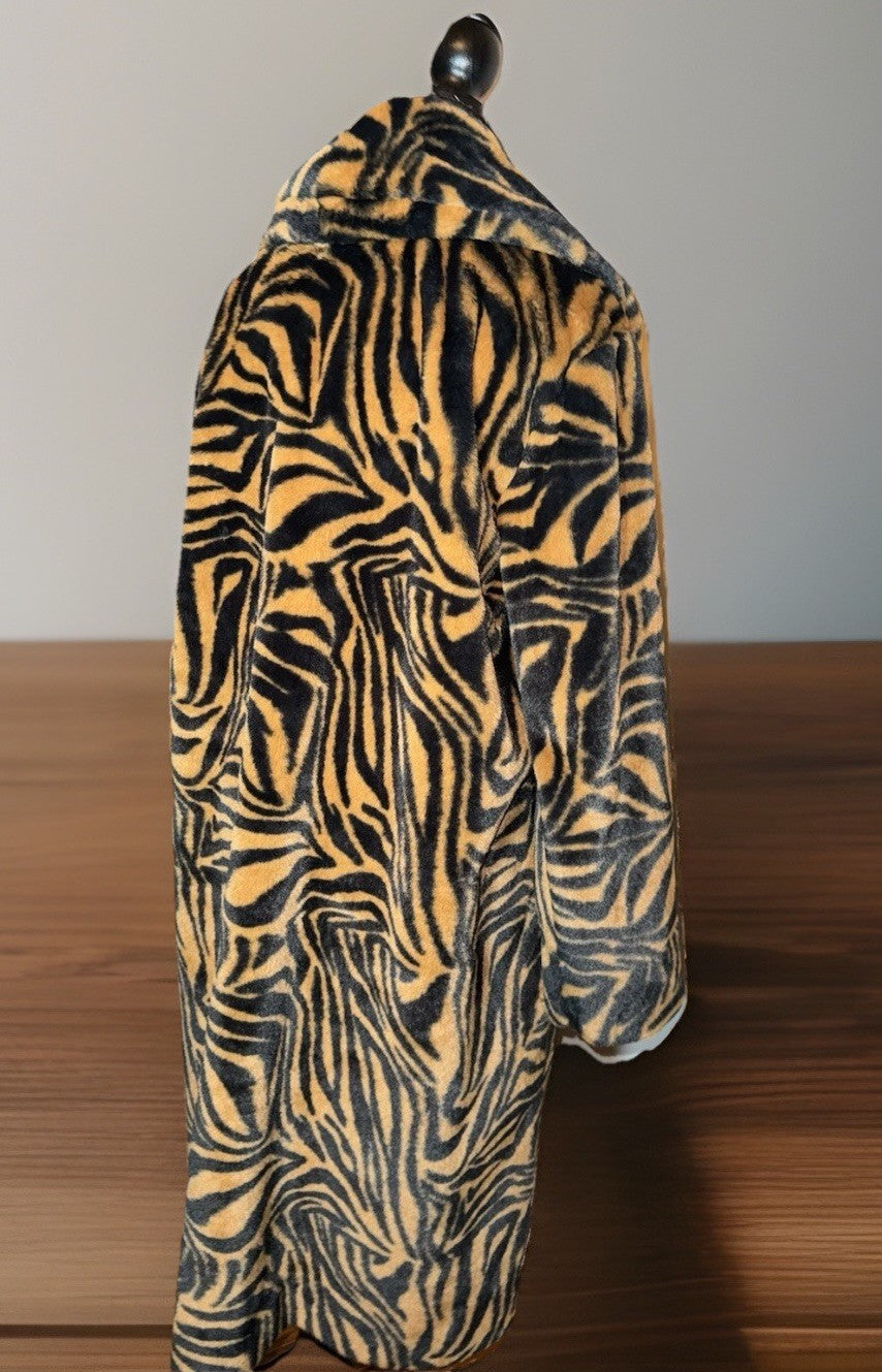 Johnny Was XL Faux Fur & Silk Tiger Stripe Long Length Coat Jacket Wrap Johnny Was