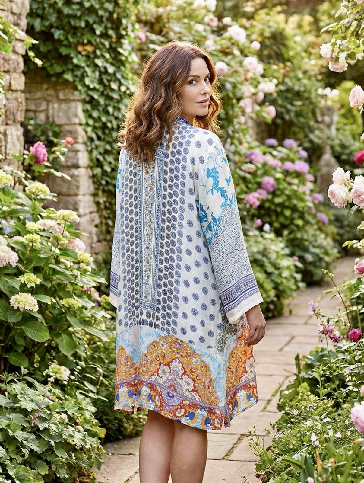 Johnny Was L Large 100% Silk Kimono Lightweight Cool Jacket Wrap Cardigan BOHO Johnny Was