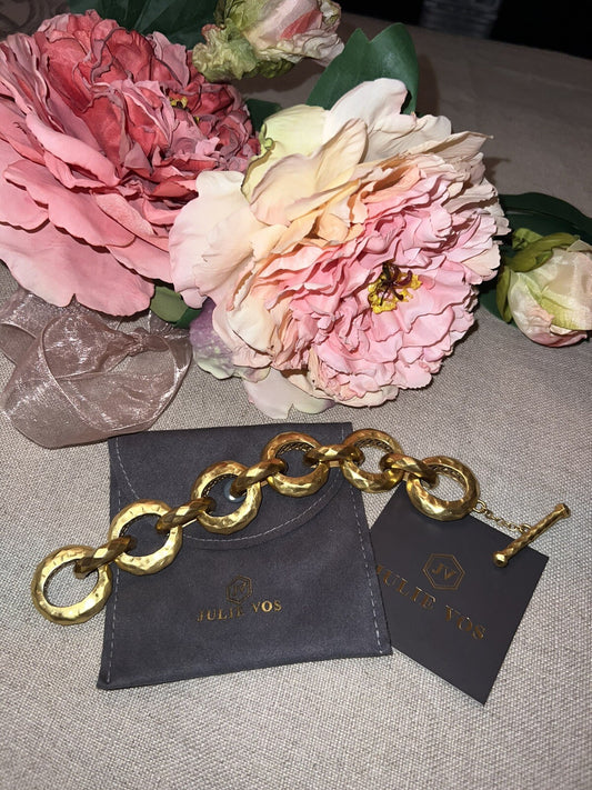 Julie Vos 9” Hammered Link Statement Bracelet Toggle Closure 24k Plated Julie Vos