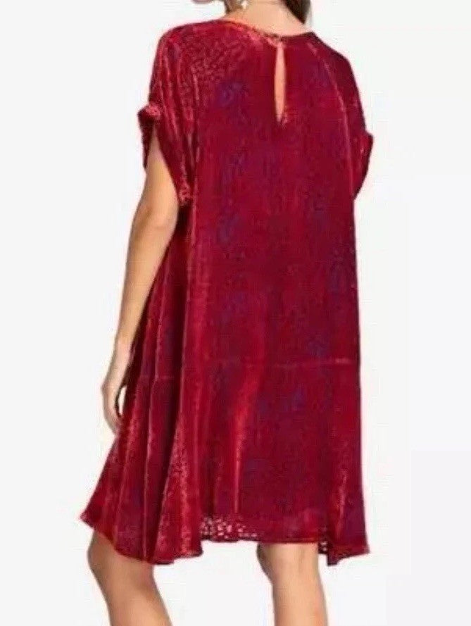 Johnny Was 3X 3XL Red Velvet Burnout Shift Mini Dress Scoop Neck BOHO Party Johnny Was