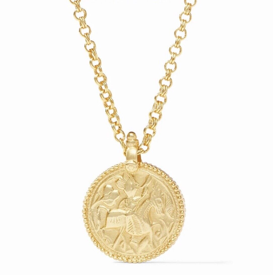 Julie Vos 38” Coin Pendant & Long Link Chain Necklace 24k Gold Plated CLASSIC