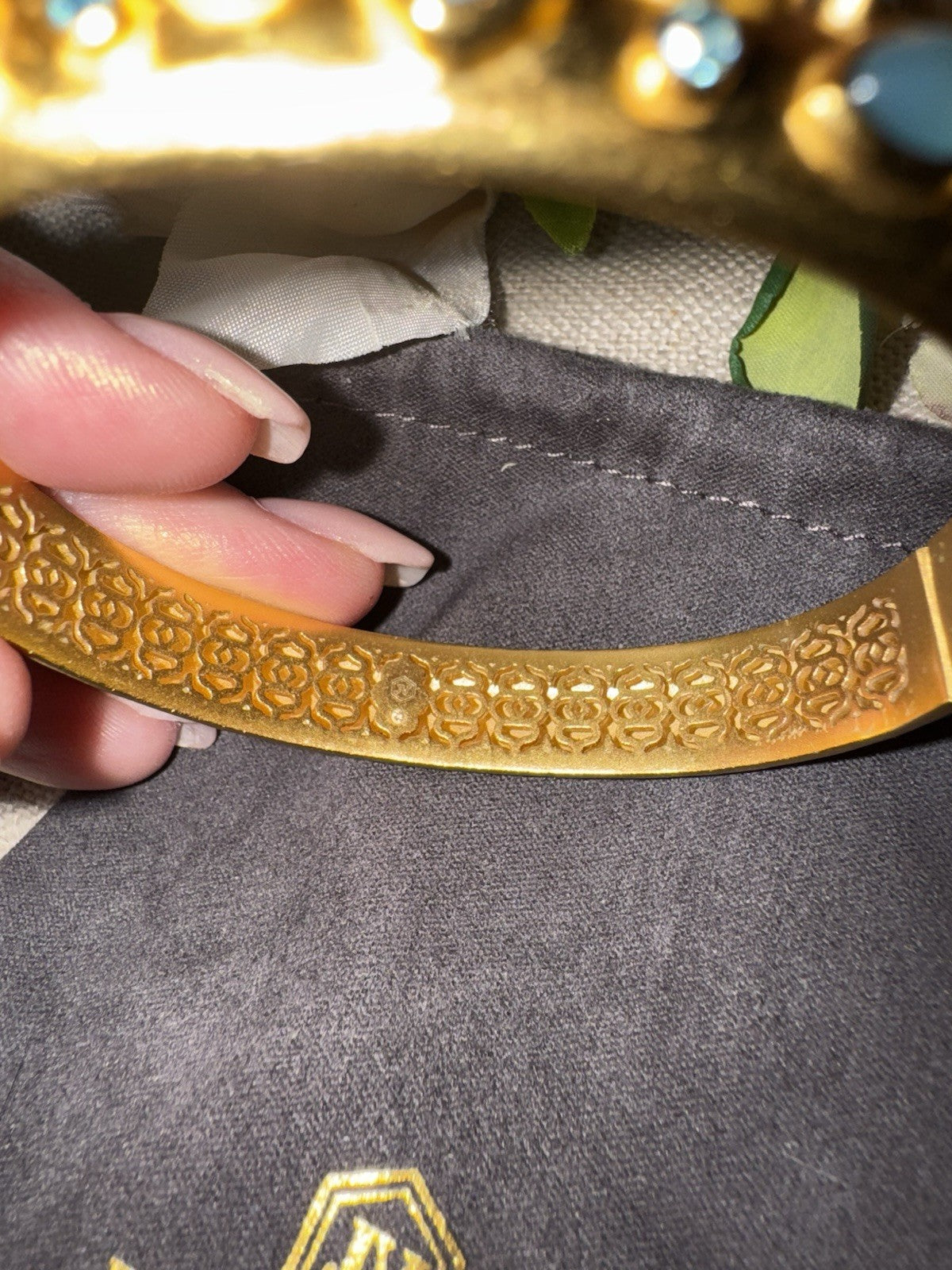 Julie Vos Hinged Bangle Bracelet Blue Iridescent Stones 24k Plated Julie Vos