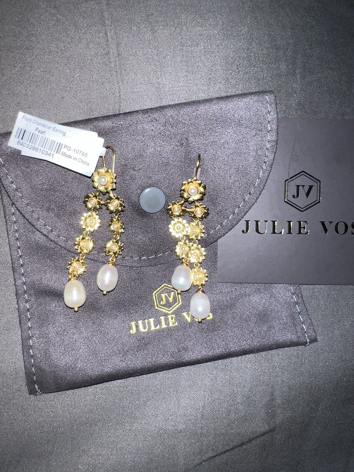 Julie Vos Flora Chandelier Drop Earrings 24k Gold Plated & Pearls