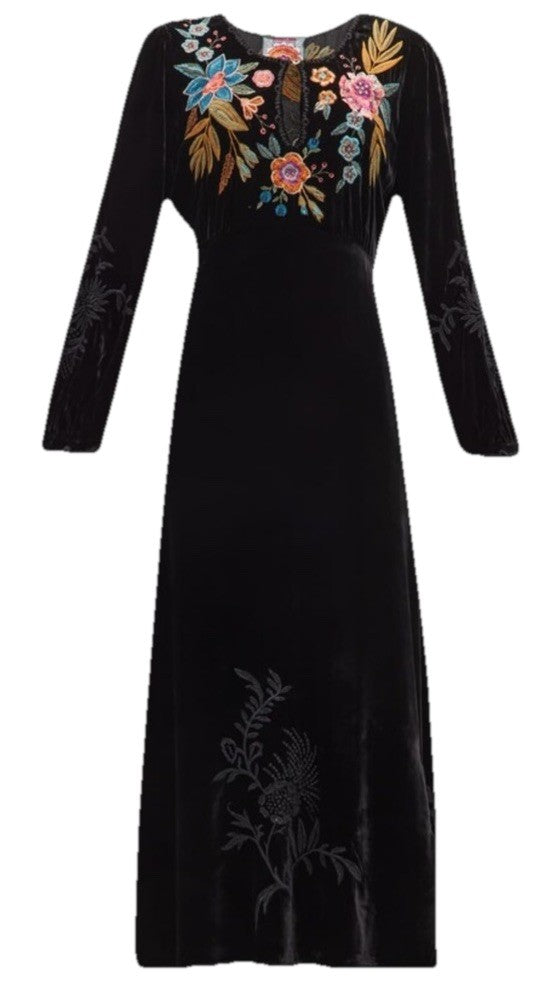 Johnny Was 3X Plus Black Velvet Maxi Dress Floral Embroidery $528 Retail Johnny Was