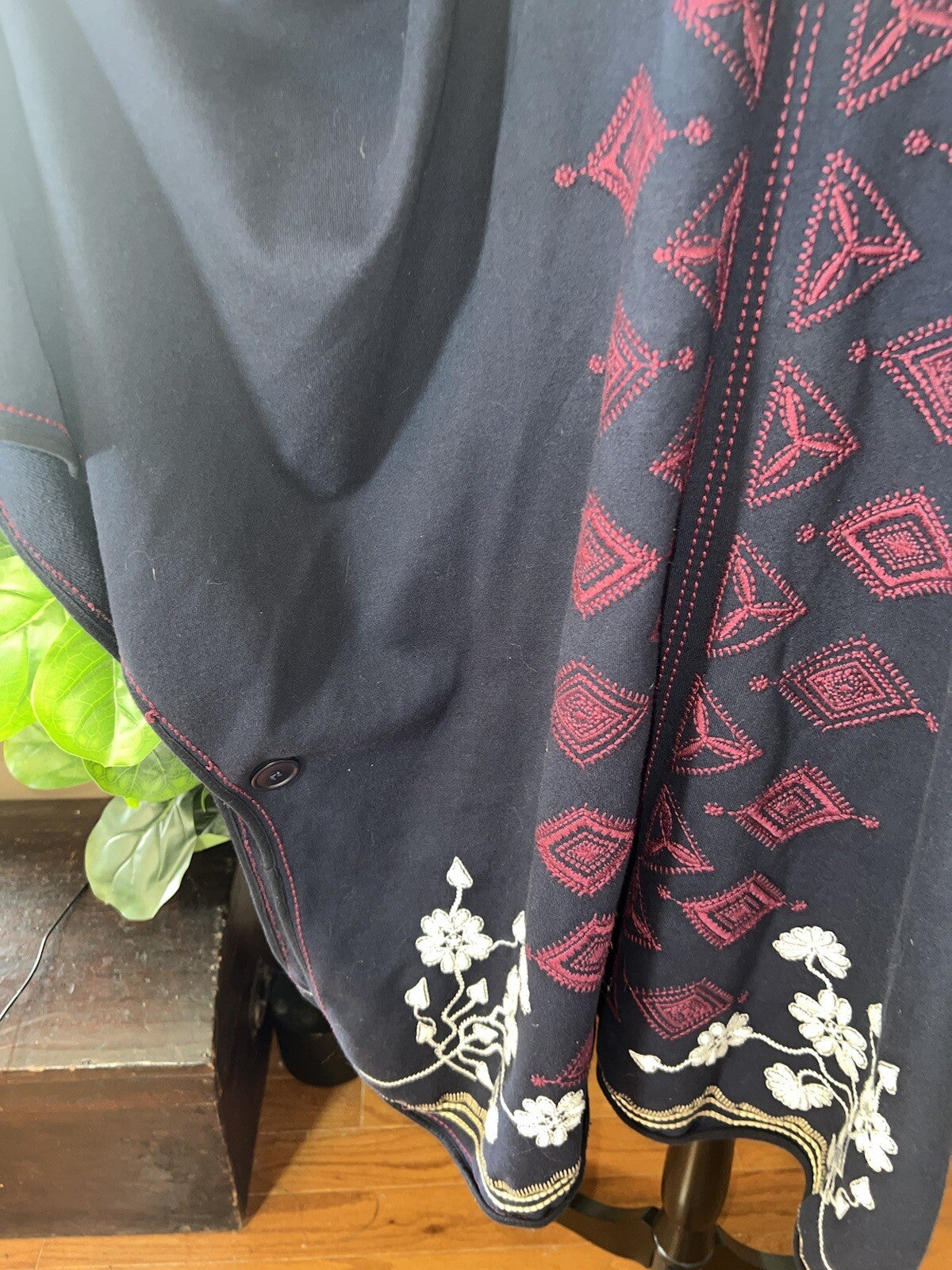 Johnny Was Navy Blue & Red French Terry 3X Kimono Wrap Poncho Coat Jacket Johnny Was