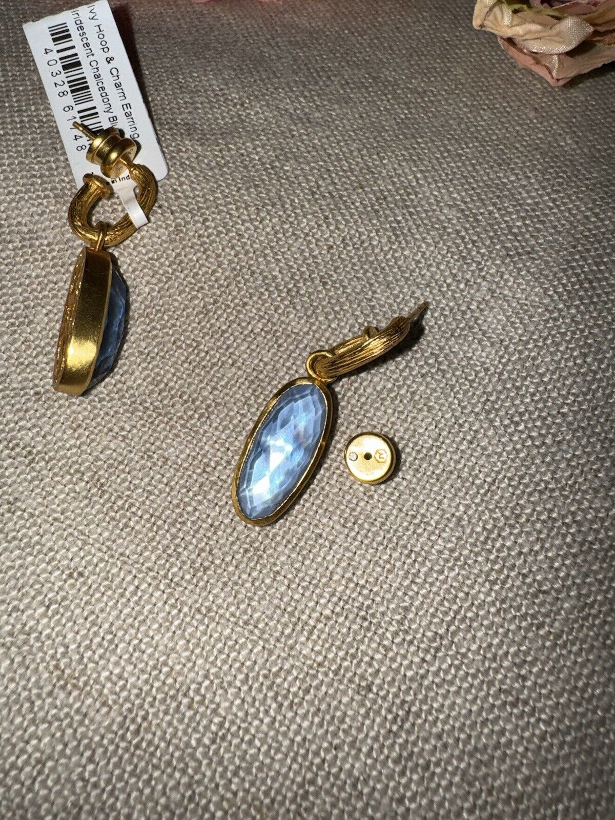 Julie Vos Chalcedony Blue & 24k Gold Plated Hoop Charm Earrings CLASSIC