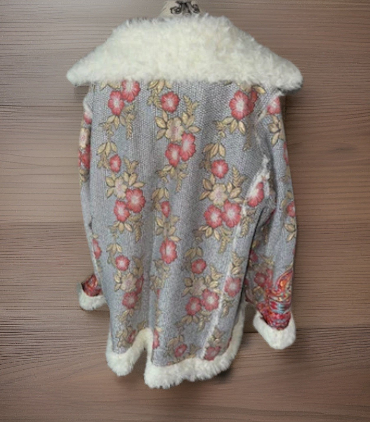 Johnny Was XXL Plus Faux Fur Sherpa Coat Jacket Silver & Pink Shearling Tassels Johnny Was