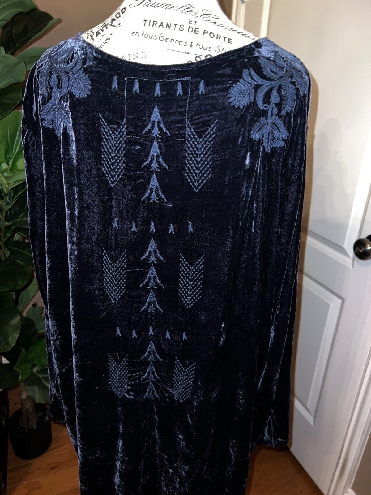 Johnny Was 2X 2XL Midnight Blue Velvet Tunic Top W/ Kimono Sleeves Great Length!