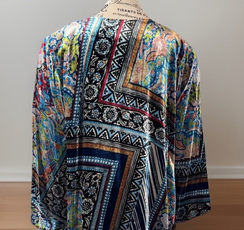 Johnny Was XXL Velvet Mini Shift Dress Tunic Or Top Shirt Jewel Tones BOHO Johnny Was