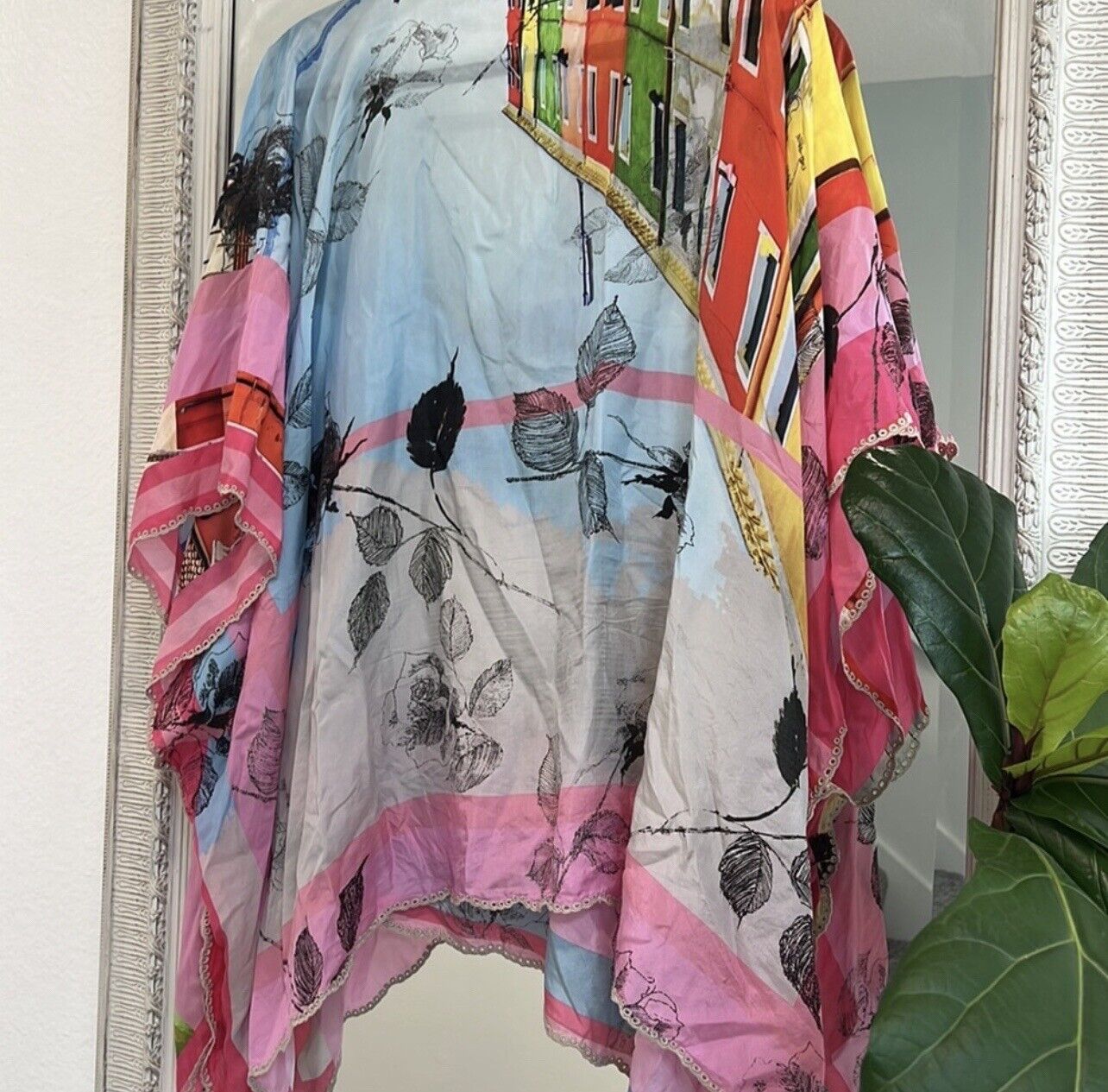 Johnny Was O/S Angelica 100% Silk Lagen One Size Tunic Blouse Poncho Cover Up