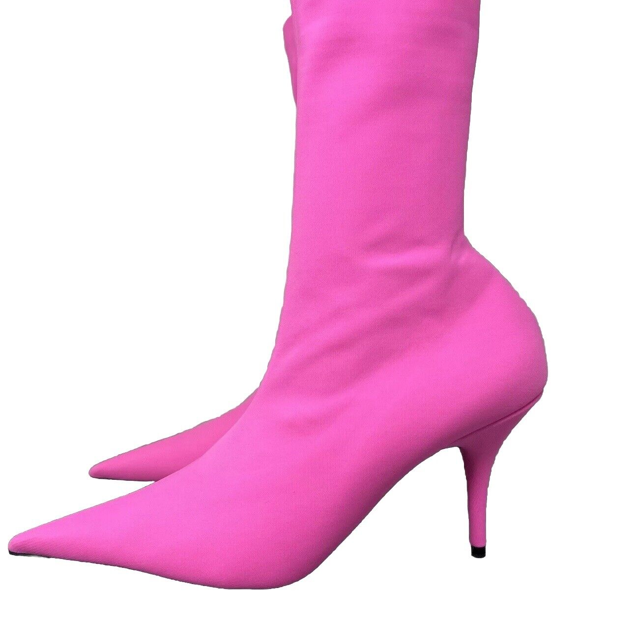 Balenciaga Knife Bootie Spandex Matt Fluo Pink Kitten Heel Boots EU 38.5