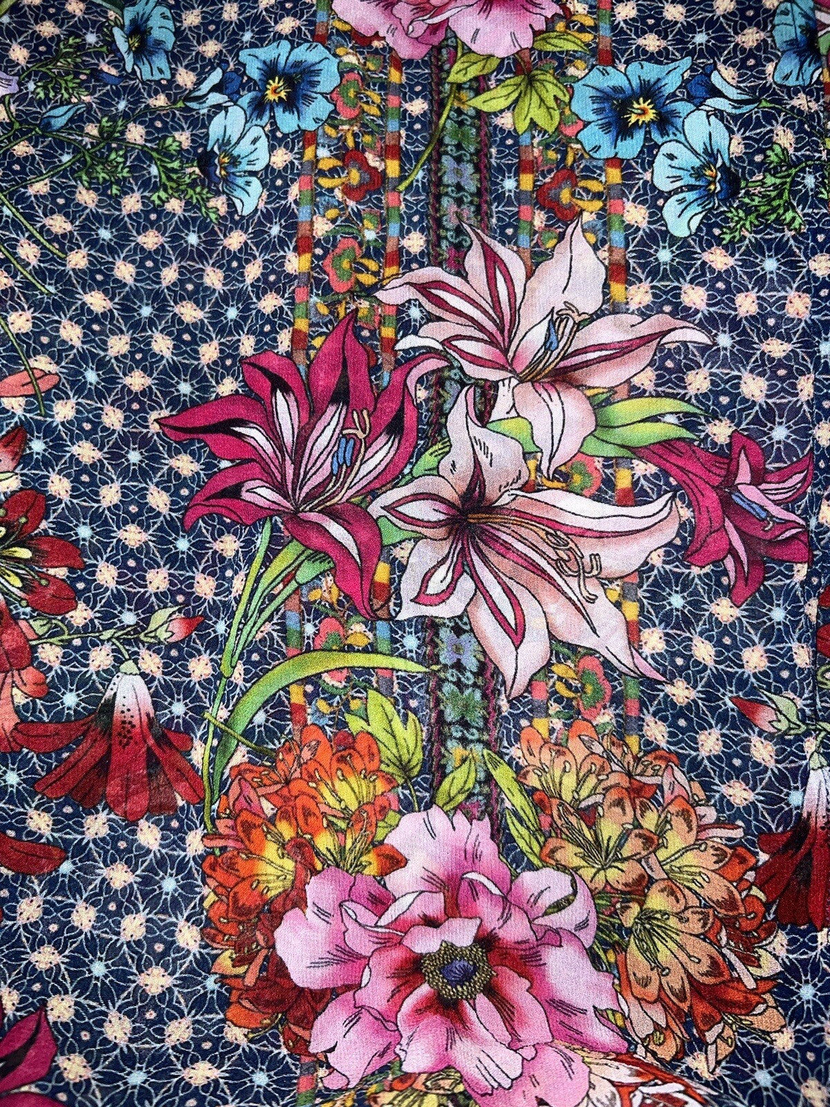 Johnny Was XL 1X 100% Silk Navy Floral Kimono Wrap Cover Up Top Blouse Cool BOHO Johnny Was