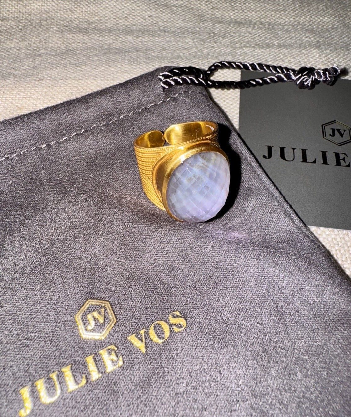 Julie Vos 8 Iridescent Heather Lavender Statement Ring ADJUSTABLE 24K Plated Julie Vos