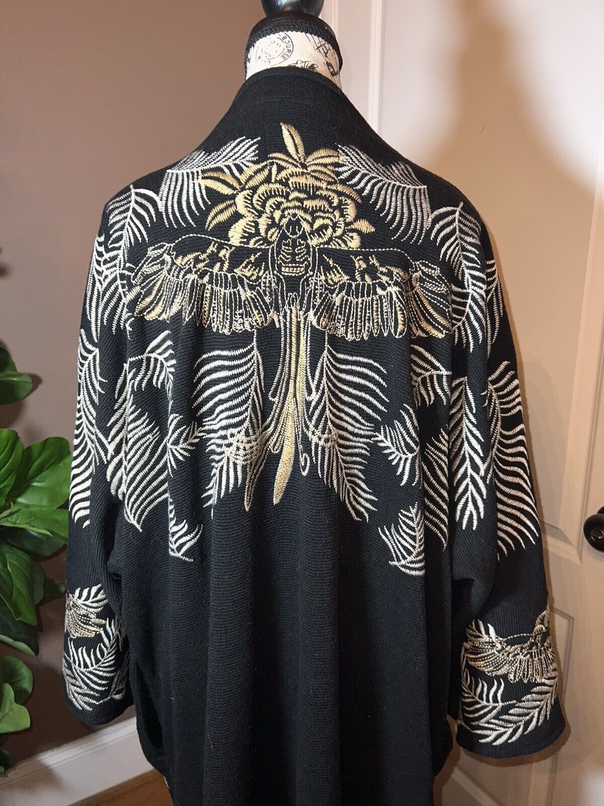 Johnny Was Black Embroidered Sweater Kimono WRAP Sz XL 1X 1XL Phoenix & Fern