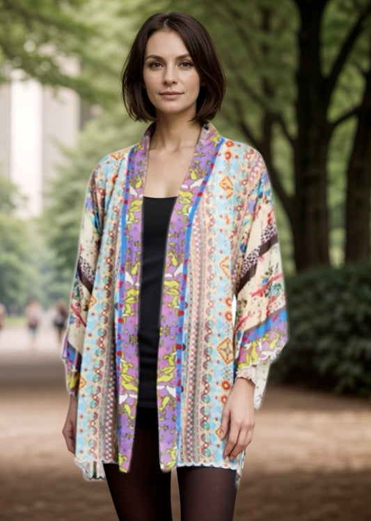 Johnny Was 2X Silky Kimono Jacket Floral W/ Belt Lavender Pink Lightweight Cool Johnny Was