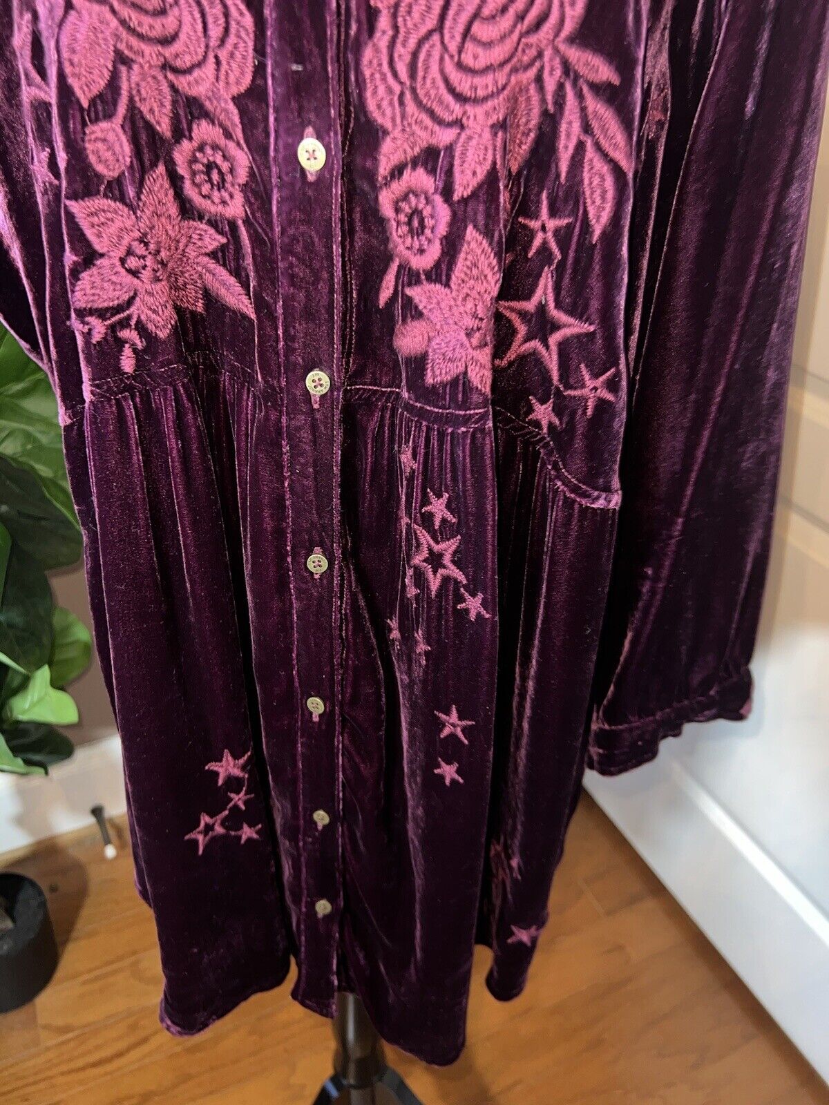 Johnny Was Burgandy Wine Velvet & Embroidered Tunic Top Kimono XL 1X