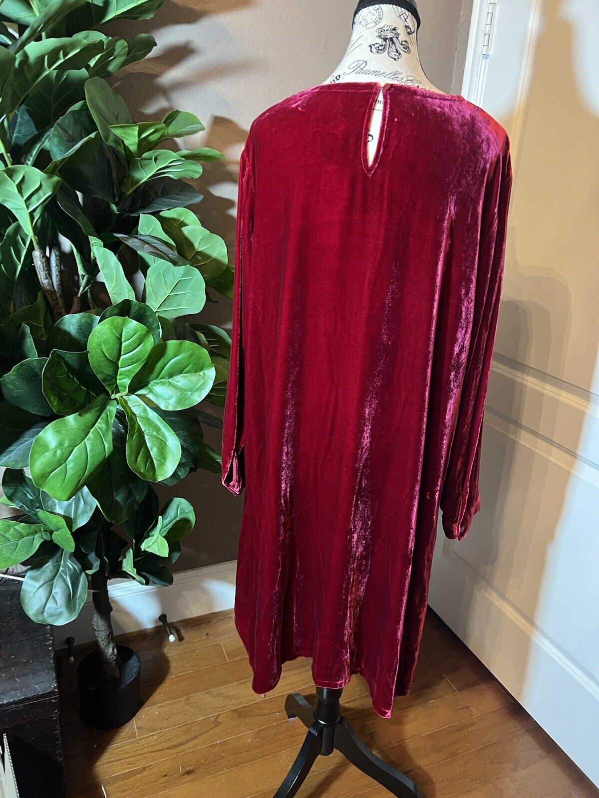 Eileen Fisher Red Velvet MIDI Dress Beautifully Soft L Large  MSRP $398