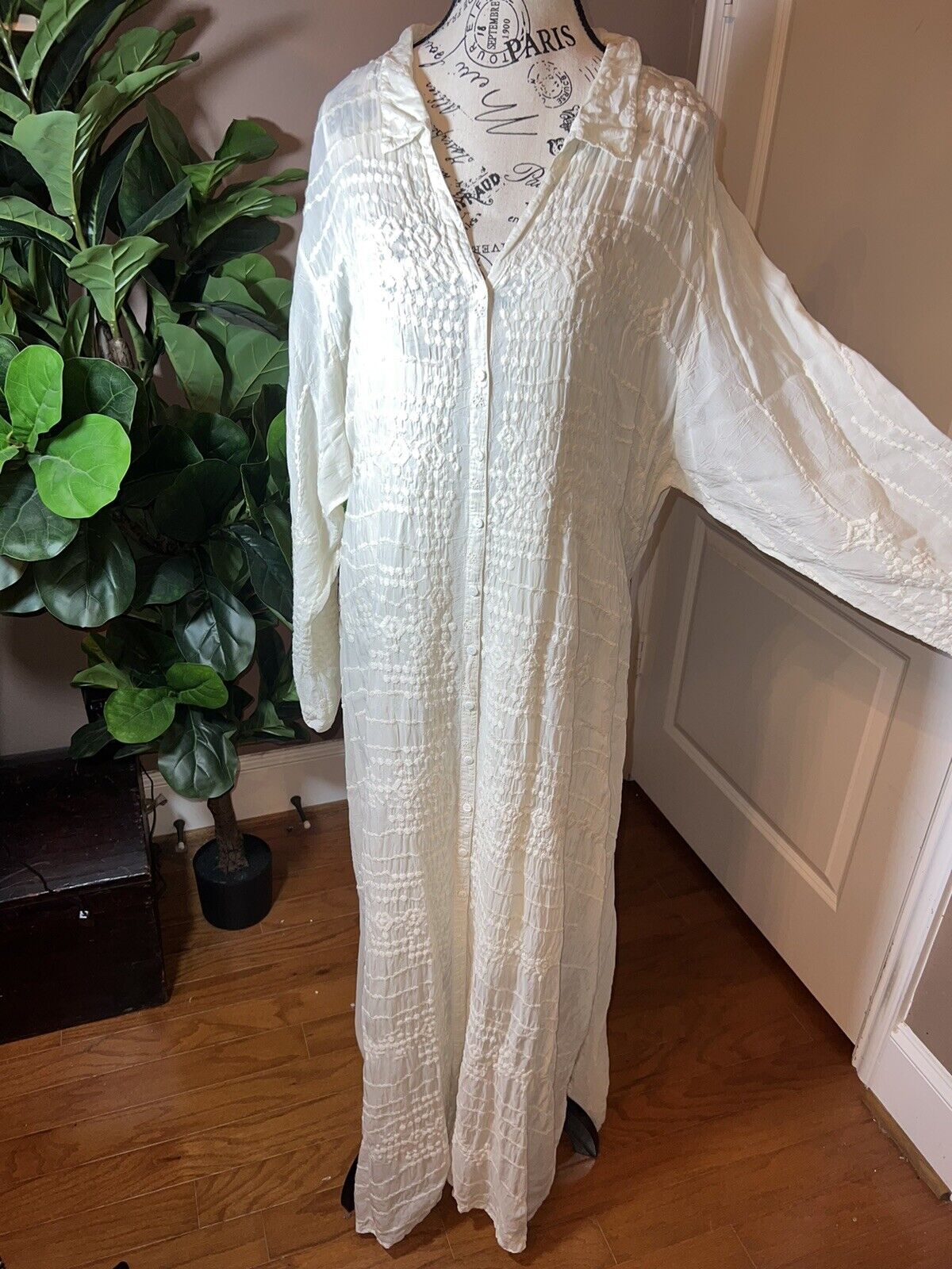 Johnny Was Ivory Silky Embroidery & Lace Kimono Dress Beach Wedding  XXL 2XL 2X