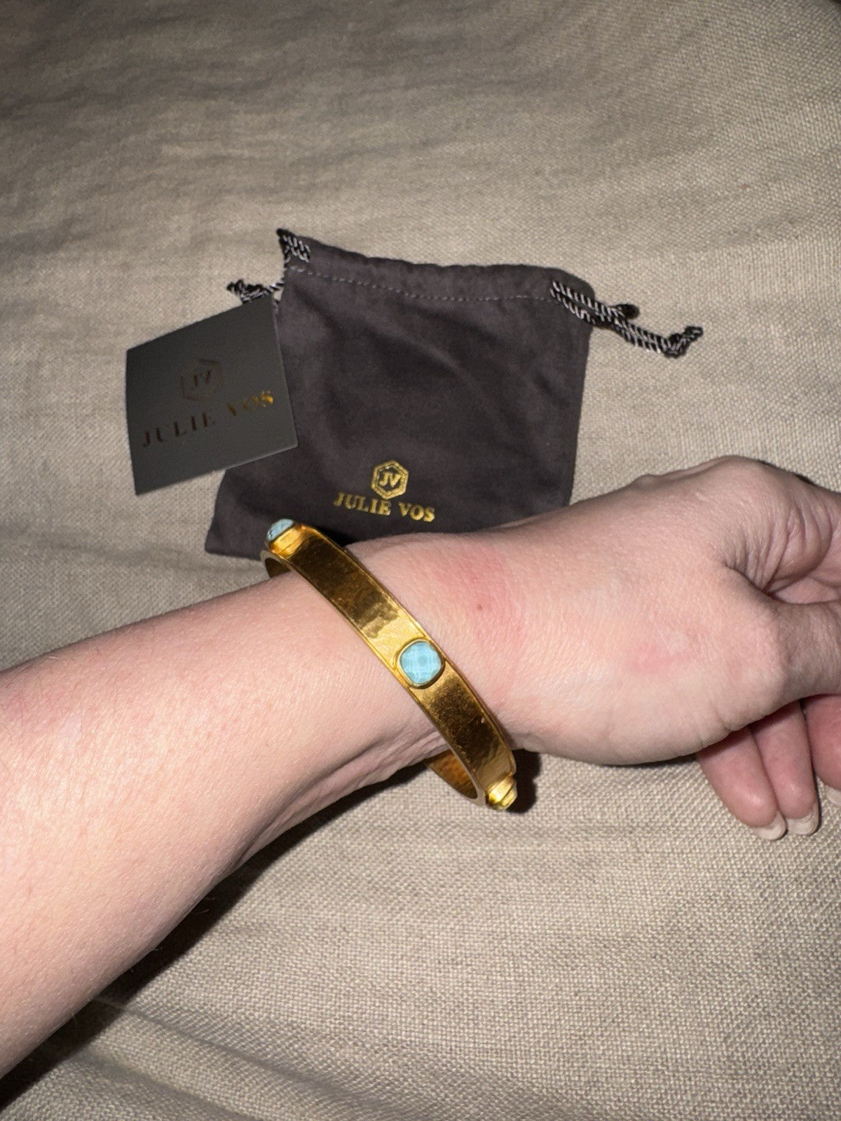 Julie Vos Bangle Iridescent Blue Stacking Bracelet Sz M Medium 24k Gold Plated Julie Vos