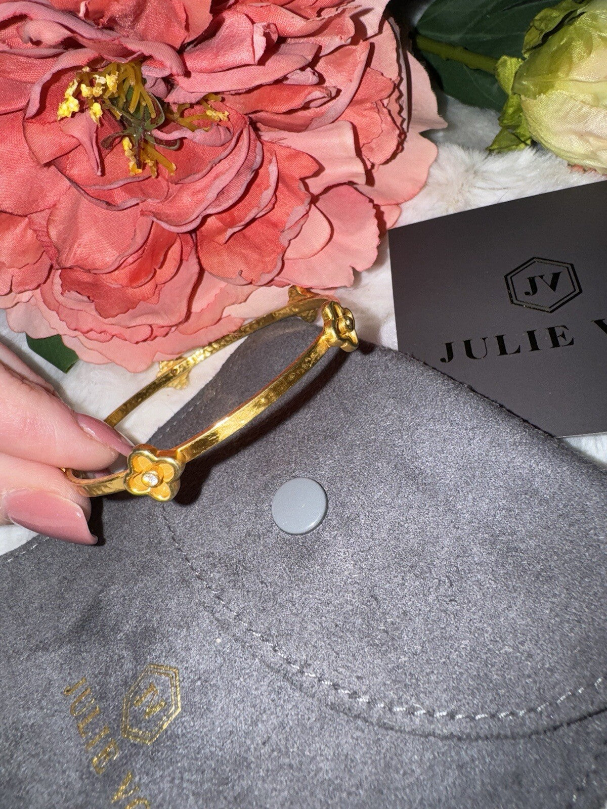 Julie Vos Sz Small Five Station CZ Cross Bangle Bracelet 24k Plated RETIRED Julie Vos