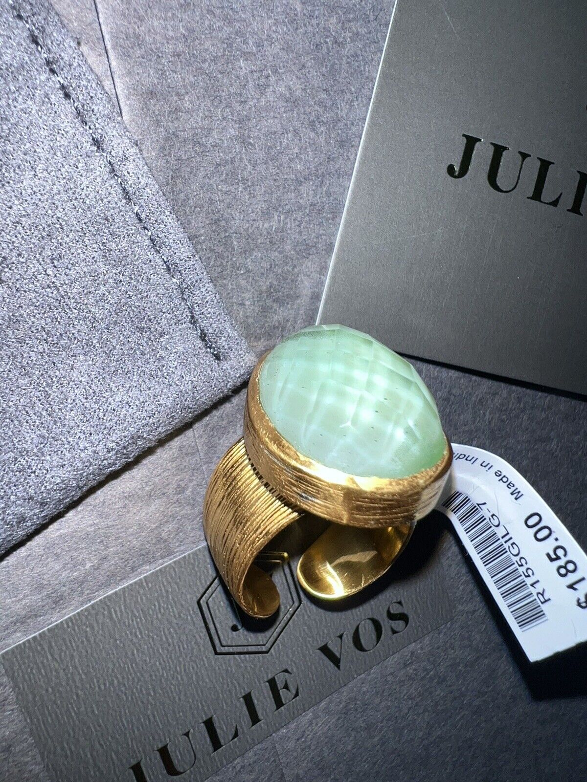 NEW Julie Vos Statement Ring Aspen In Iridescent Light Green Sz 7 ADJUSTABLE NWT