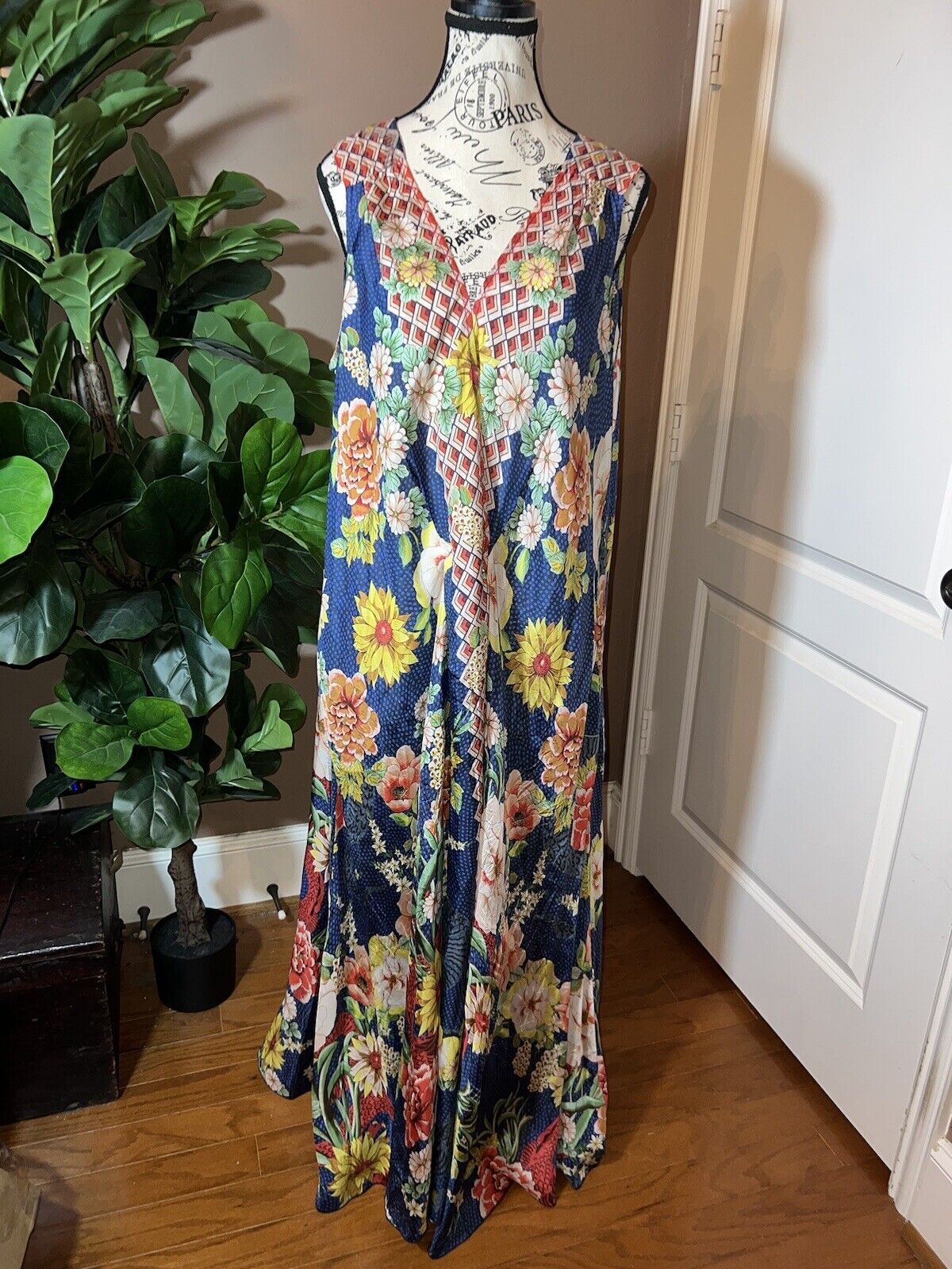 NEW Johnny Was 100% Silk Sz L Large Sleeveless Maxi Wrap Dress Long Flowy NWOT