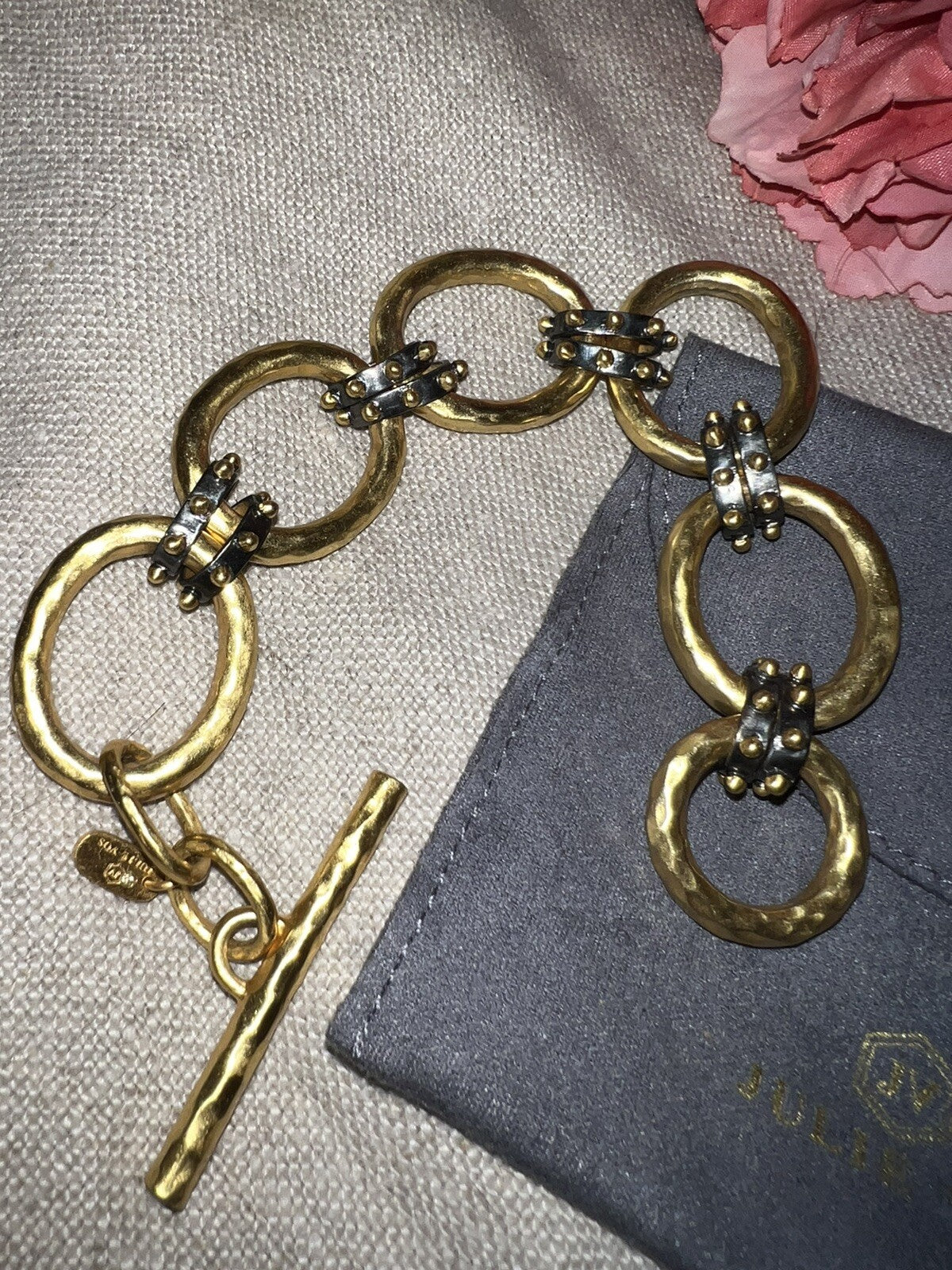 Julie Vos Soho 2 Tone 24k Gold Plated Toggle Chain Link Bracelet  8.5” Julie Vos