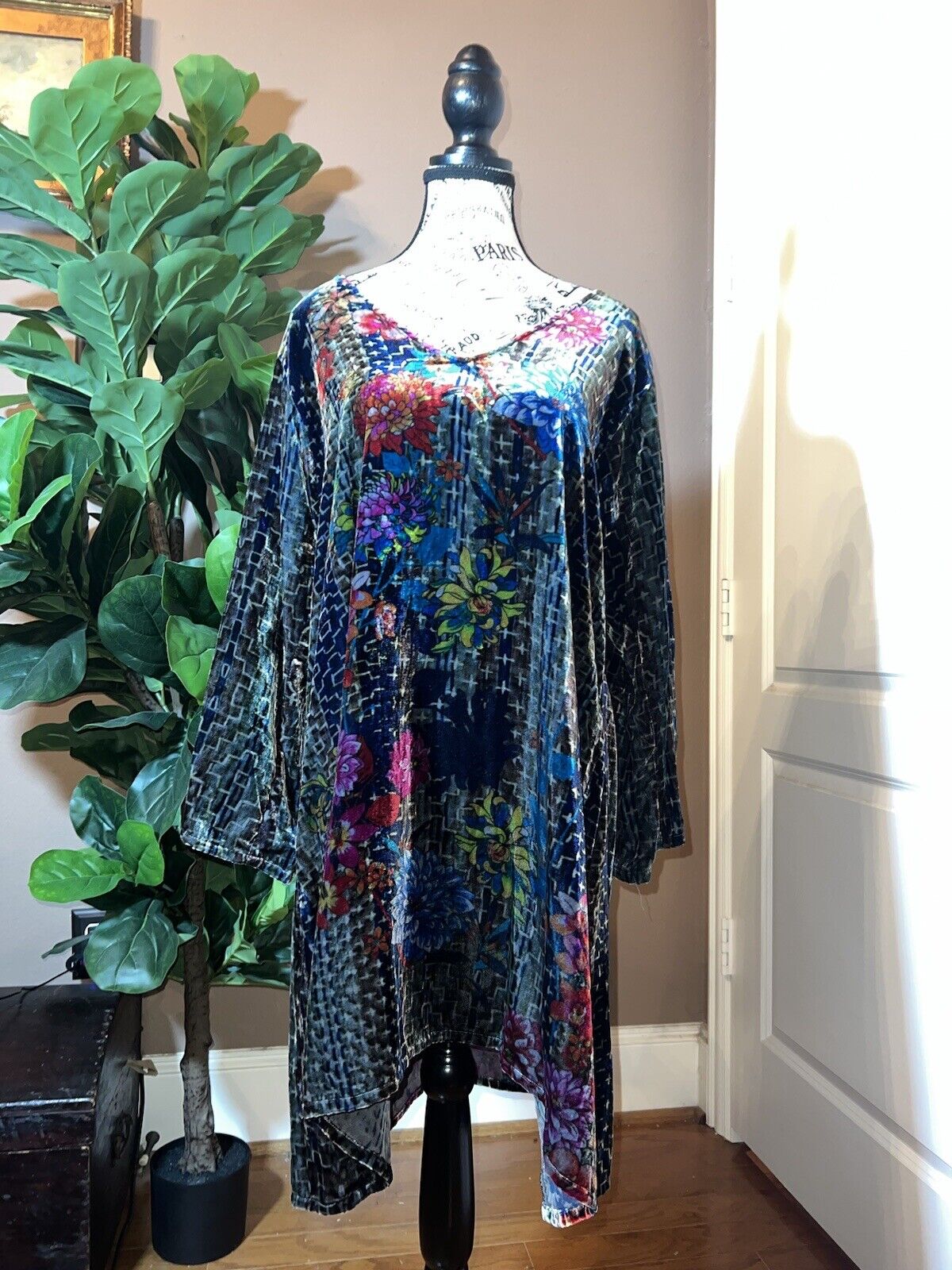 Johnny Was 1X 1XL Velvet Tunic Top Or Mini Dress Jewel Tones  & RICH