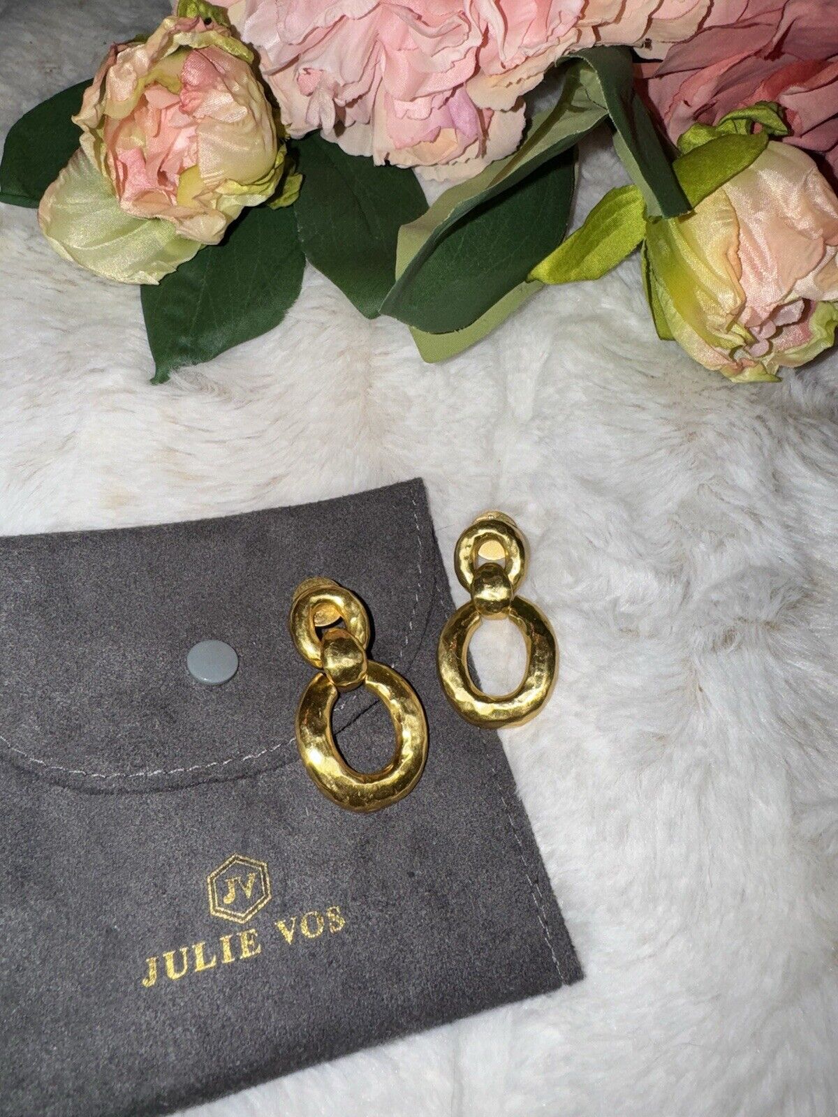 RETIRED Julie Vos 24k Gold Plated Hoop Door Knocker Stud Earrings  Stunning