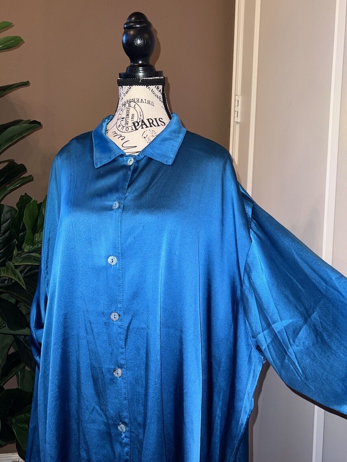 Bryn Walker Blue Silk 3x Dress Shirt Long Sleeve Button Up Tunic Top