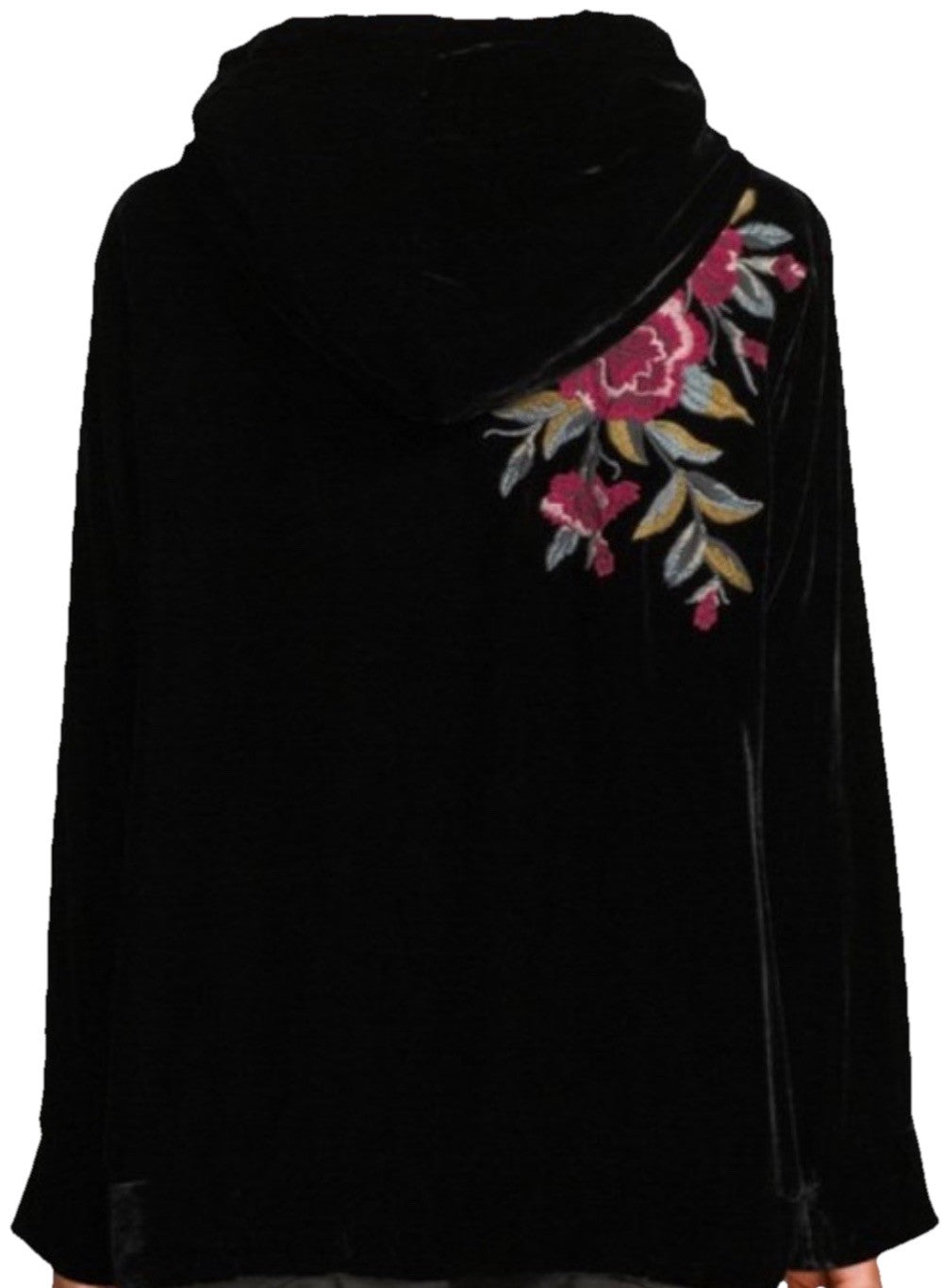 Johnny Was 1X Plus Black Velvet & Fur Hoodie Pullover Top Tunic Embroidered Johnny Was