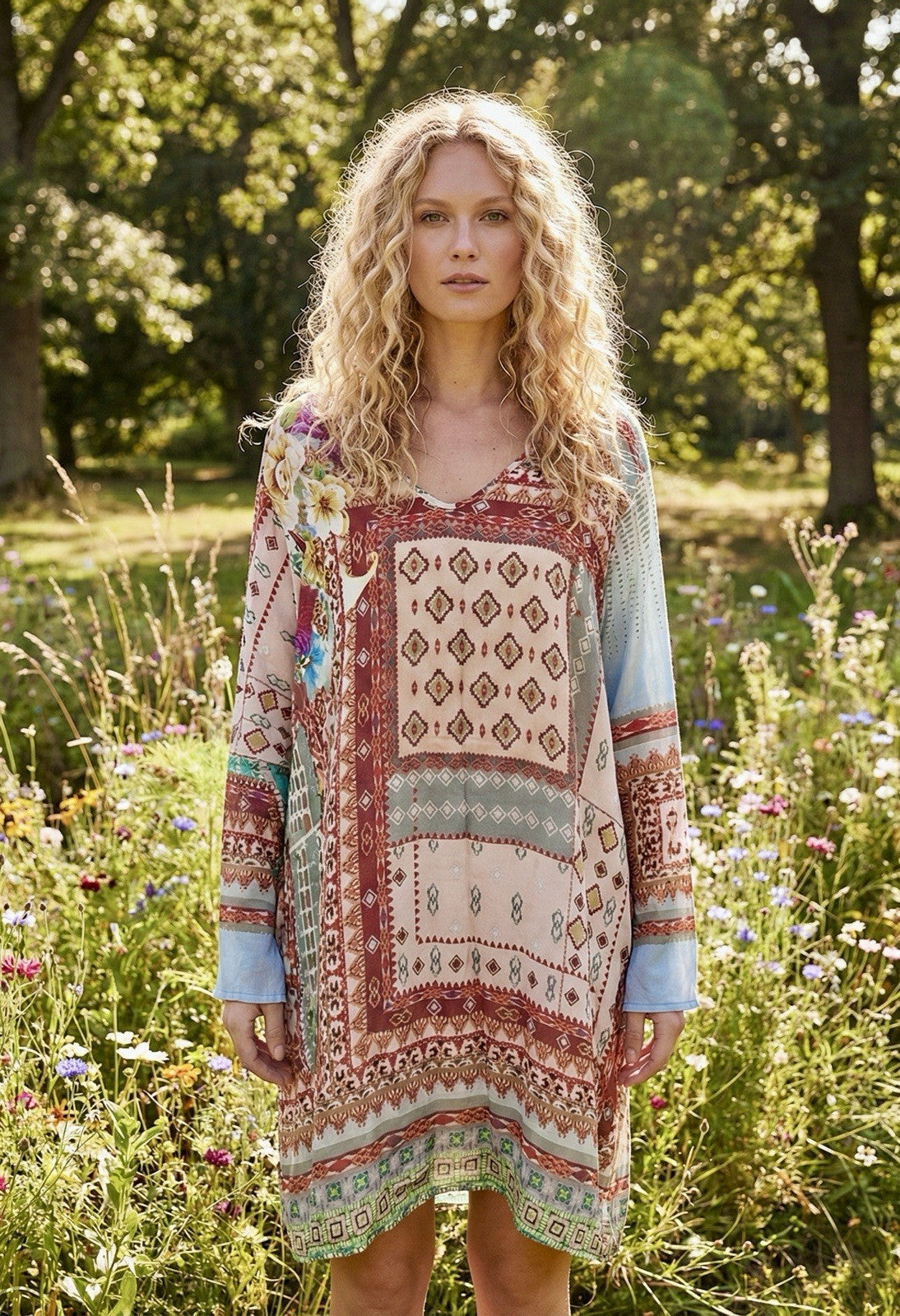 Johnny Was 1X Shift Mini Dress Tunic Top Lightweight Cool Soft Patchwork Johnny Was