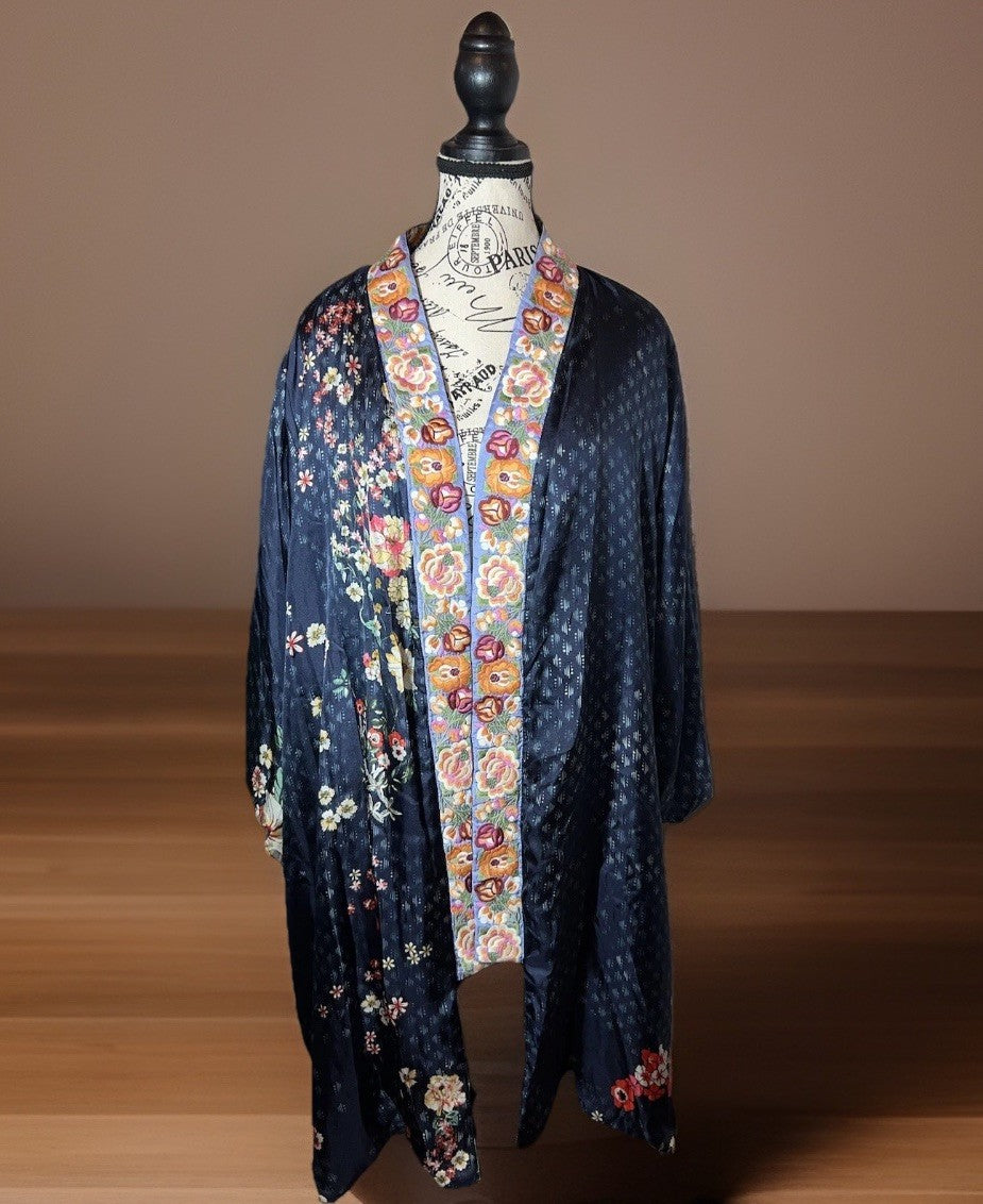 Johnny Was 1X Velvet & Silk Kimono Wrap REVERSIBLE Jewel Tones Floral Jacket Johnny Was