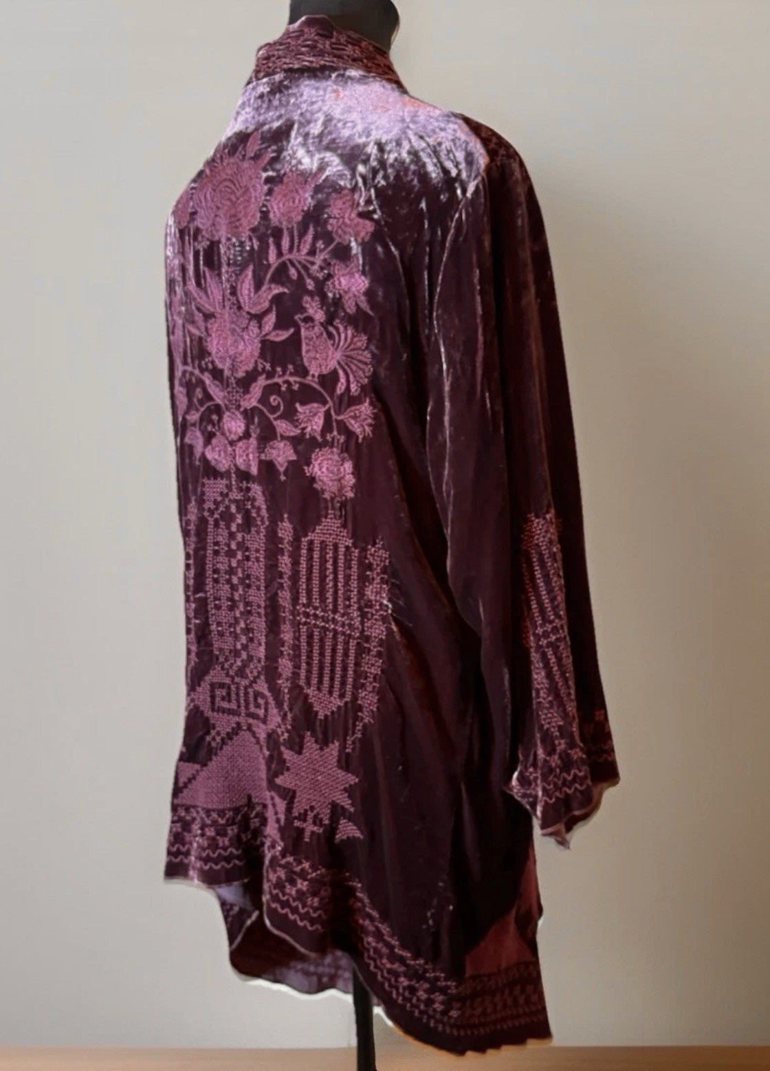 Johnny Was L Wine Red Velvet Kimono Wrap Embroidery Cardigan Lightweight Jacket Johnny Was