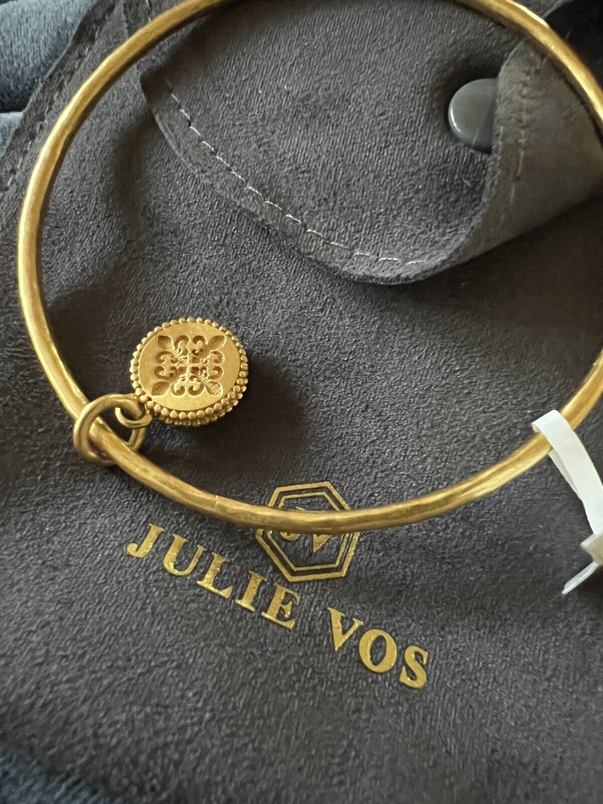 New Julie Vos Pave Charm CZ Bangle Bracelet Sz M NWT Reversible Fleur de lis